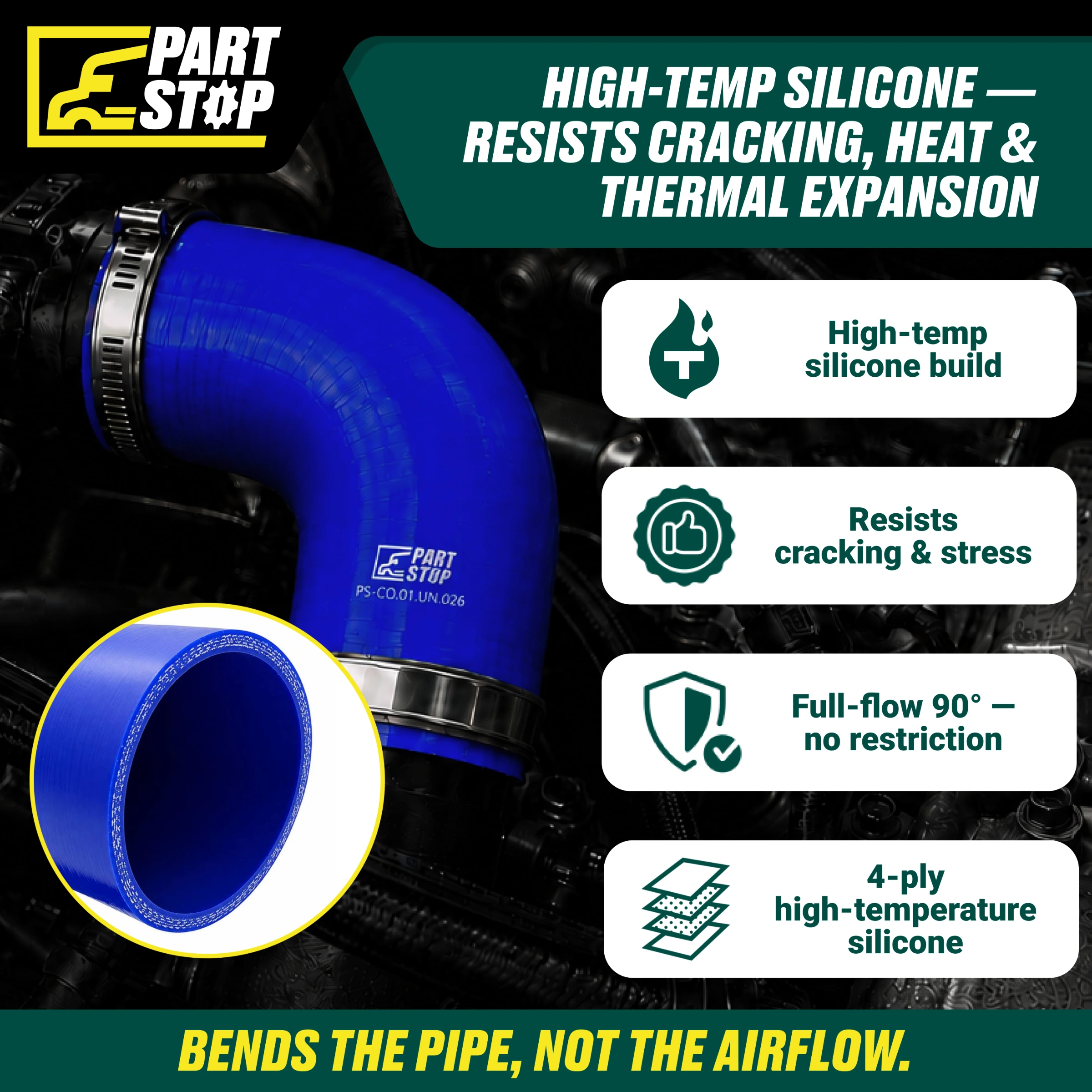 Silicone Hose, 2.5" ID 4"X 4" Elbow High Temp Silicone Charge Air Cooler Hose with 2 Clamps F01101S352 — infographic