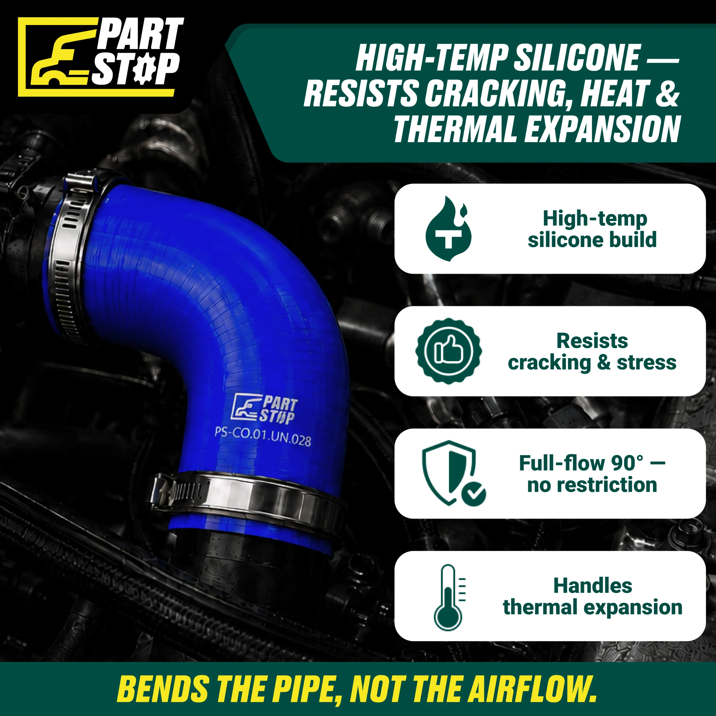 Silicone Hose, 3.5" ID 5"X 5" Elbow High Temp Silicone Charge Air Cooler Hose with 2 Clamps F01103S352 — infographic