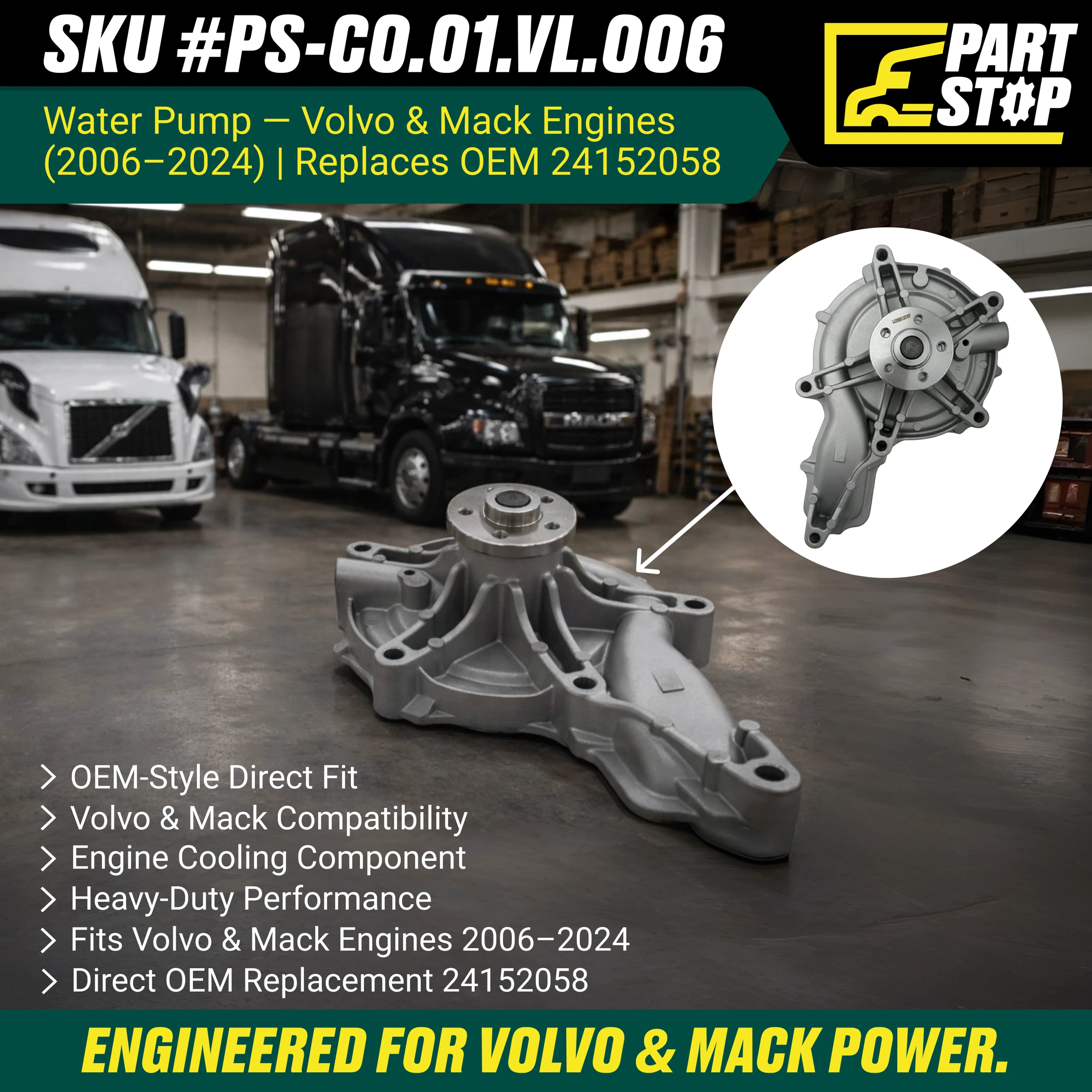 24152058 Water Pump Fits Volvo D11 D13 Fits Mack MP7 MP8 — infographic