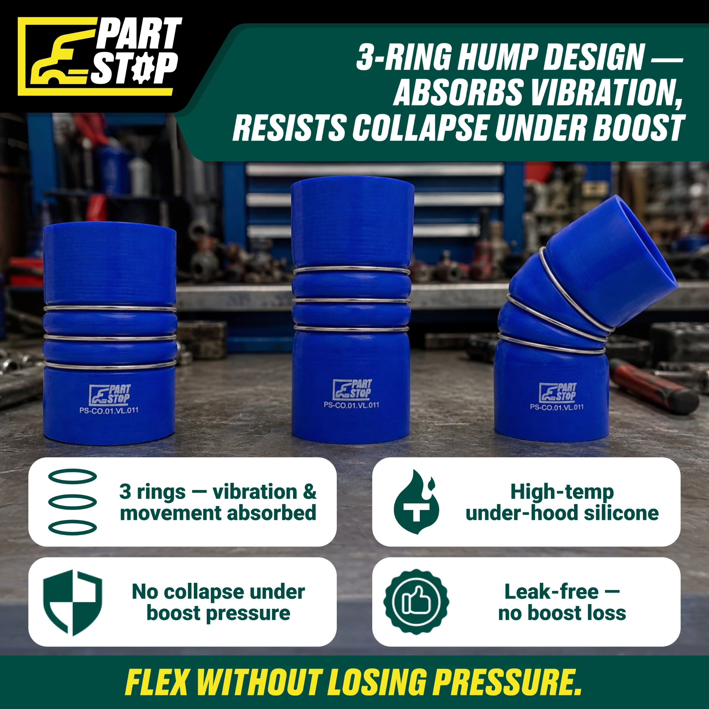 4" x 6" Silicone CAC Hump Hose with 3 Reinforcement Rings - Fits Volvo & International (Navistar) - Heavy Duty Turbo Cold Side — infographic