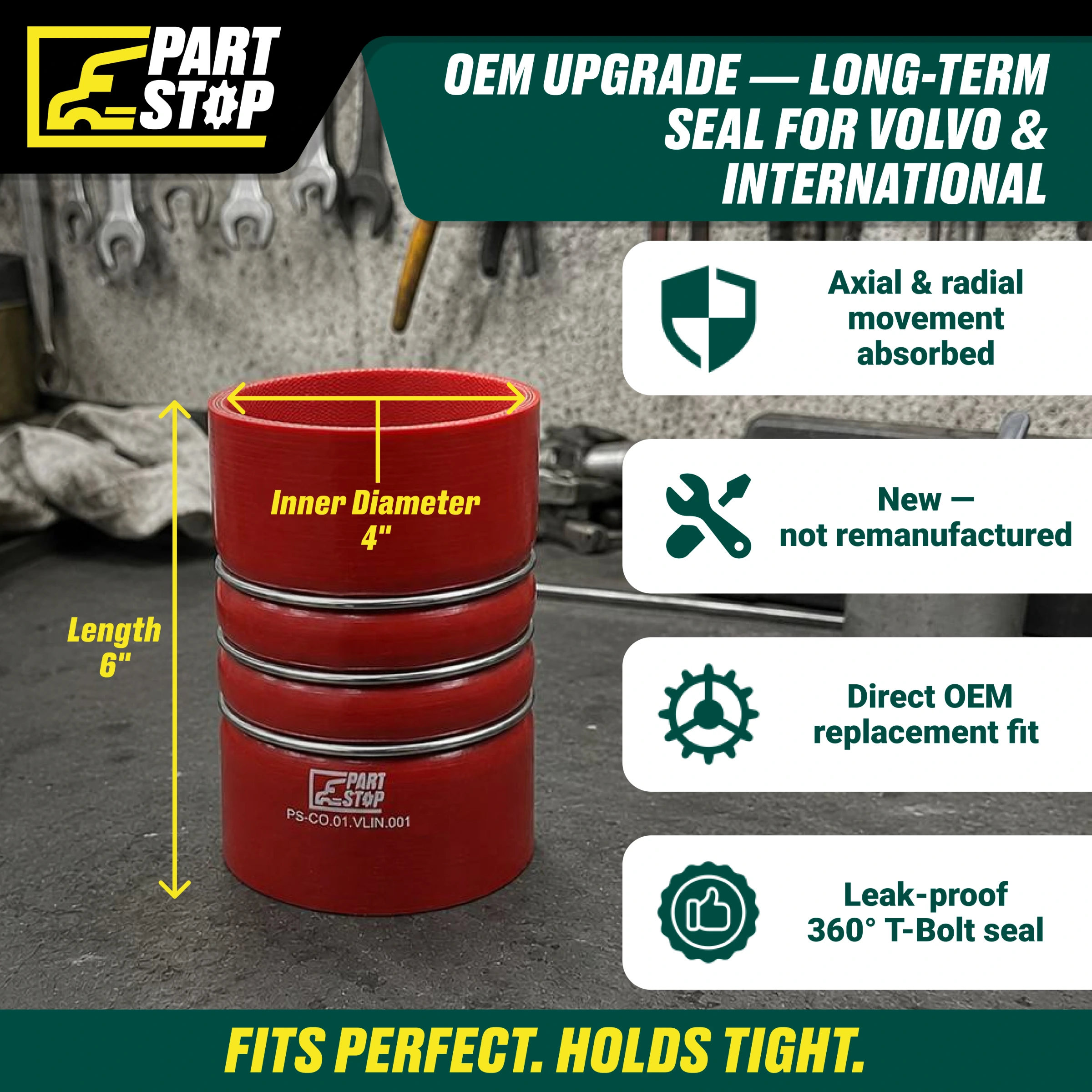 4" x 6" Silicone CAC Hump Hose with 3 Reinforcement Rings - Fits Volvo & International (Navistar) - Heavy Duty Turbo Cold Side — infographic