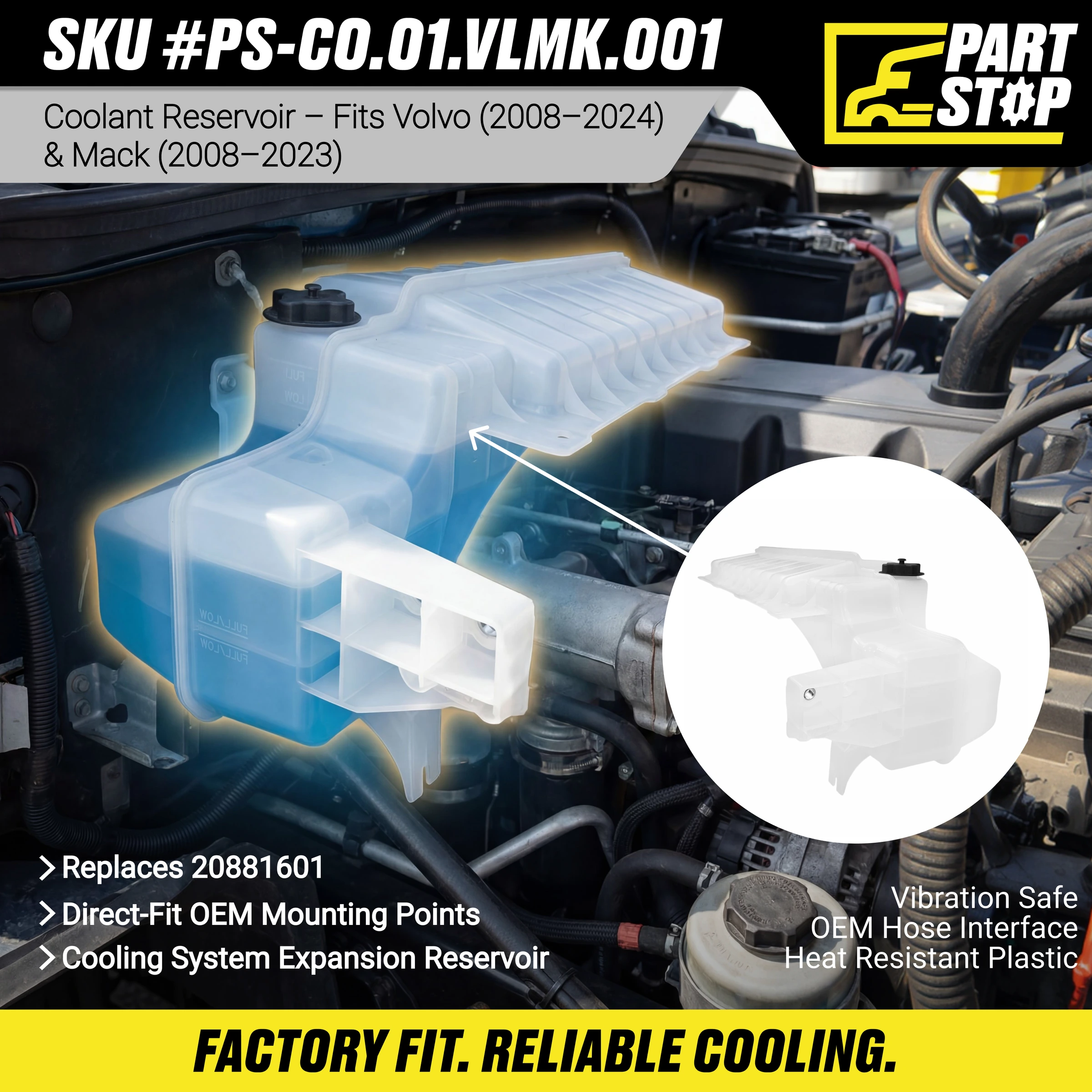 Coolant Overflow Tank Fits Volvo VNL Fits Mack 20881601 — infographic