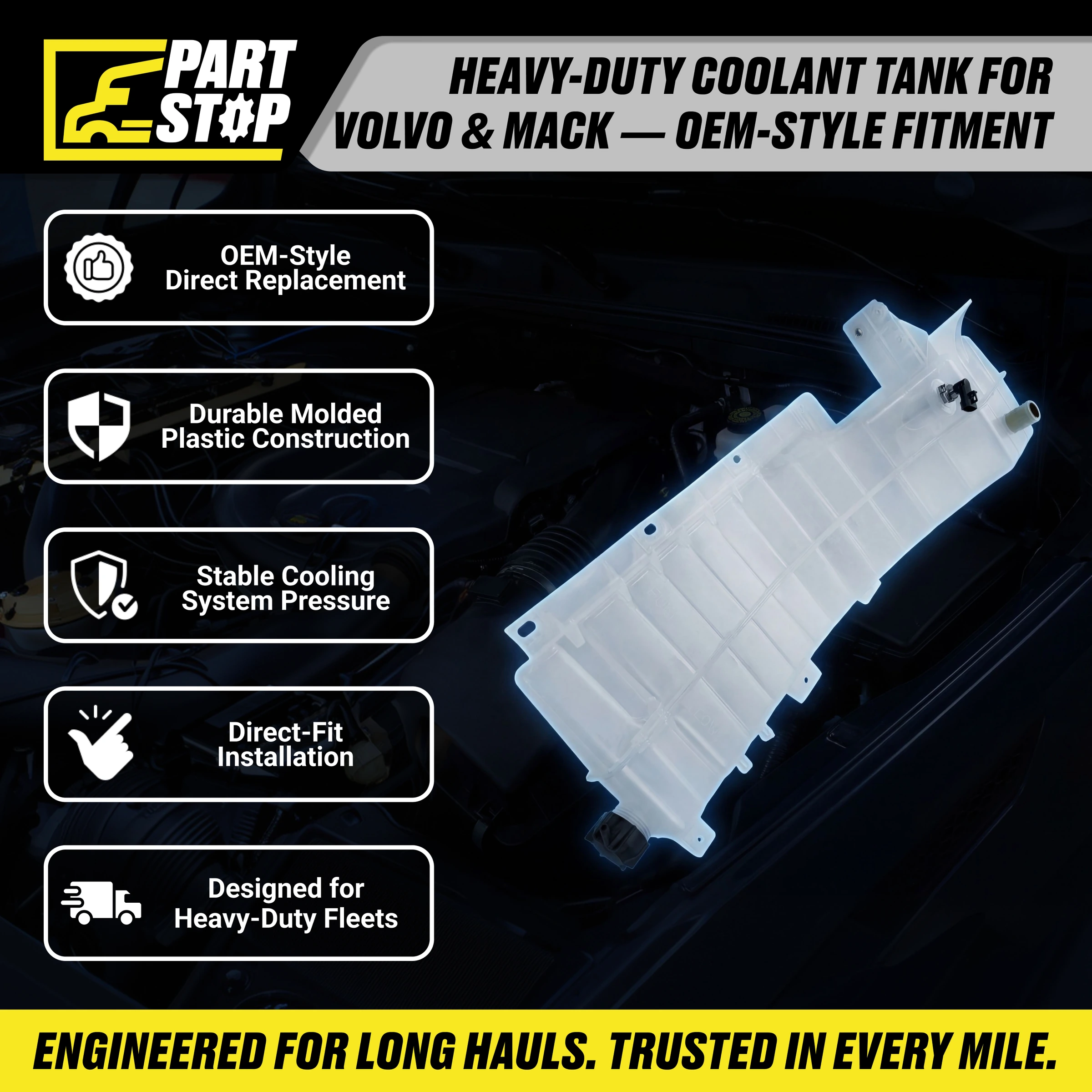 Coolant Overflow Tank Fits Volvo VNL Fits Mack 20881601 — infographic