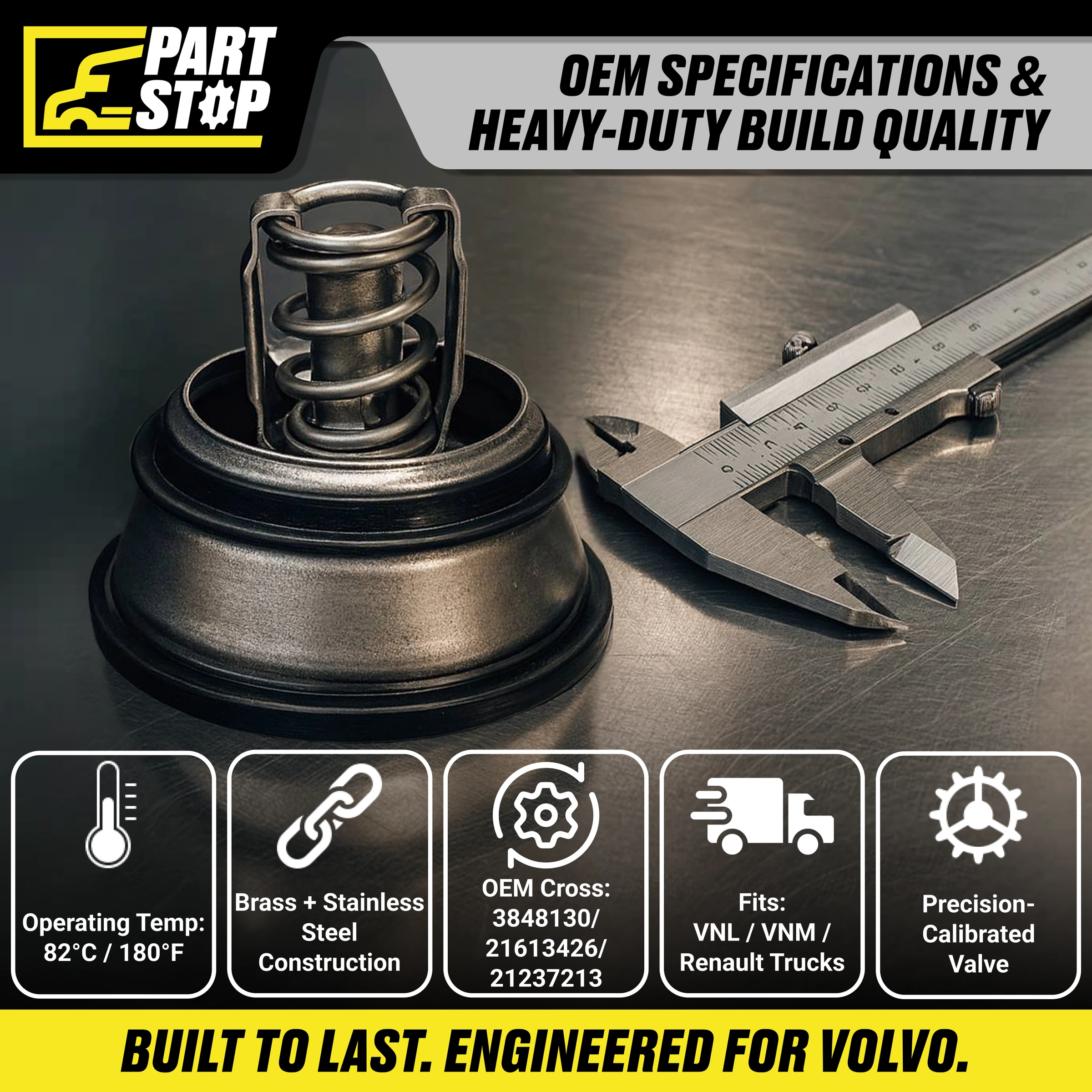 Engine Coolant Thermostat Fits Volvo/Mack Thermostat D13 21412639  21613426 — infographic