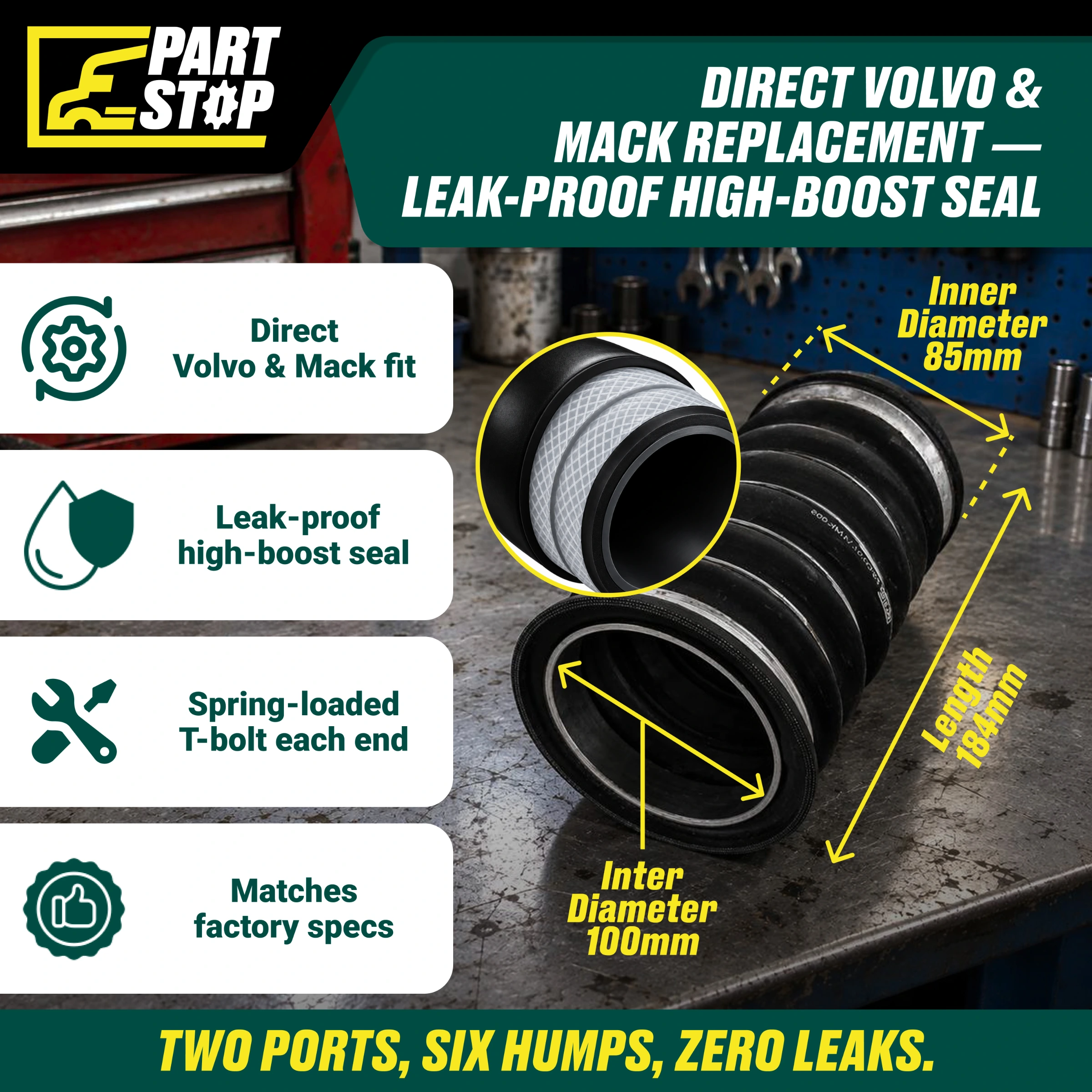 20760637 2-Pack Silicone CAC Reducer Hose for Volvo & Mack 1990-2026 — infographic 3