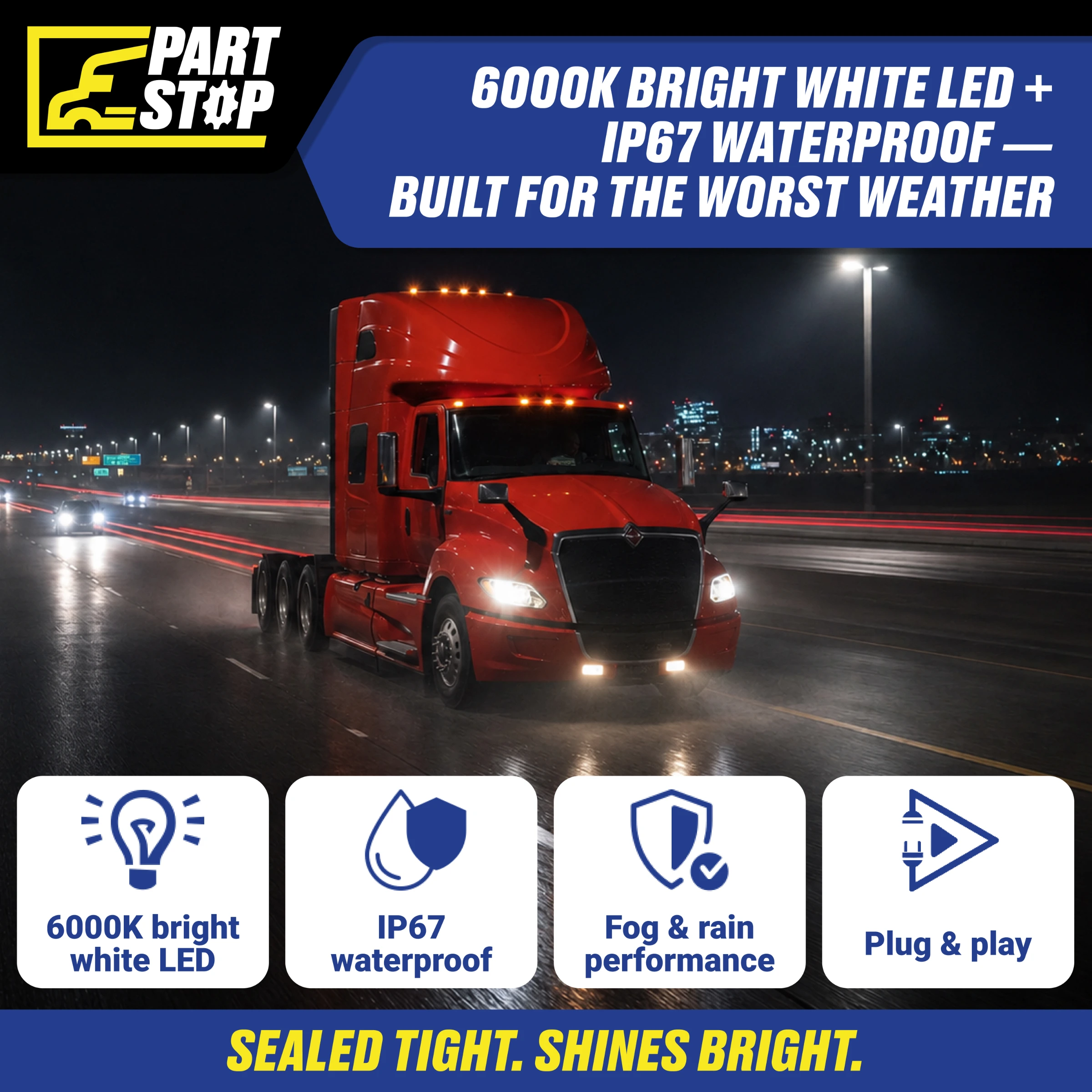 High-Performance LED Projector Fog Light for International LT / LT625 (2018–2025) - 6000K Bright White, IP67 Waterproof, Plug & Play Replacement A06-51909-000 — infographic