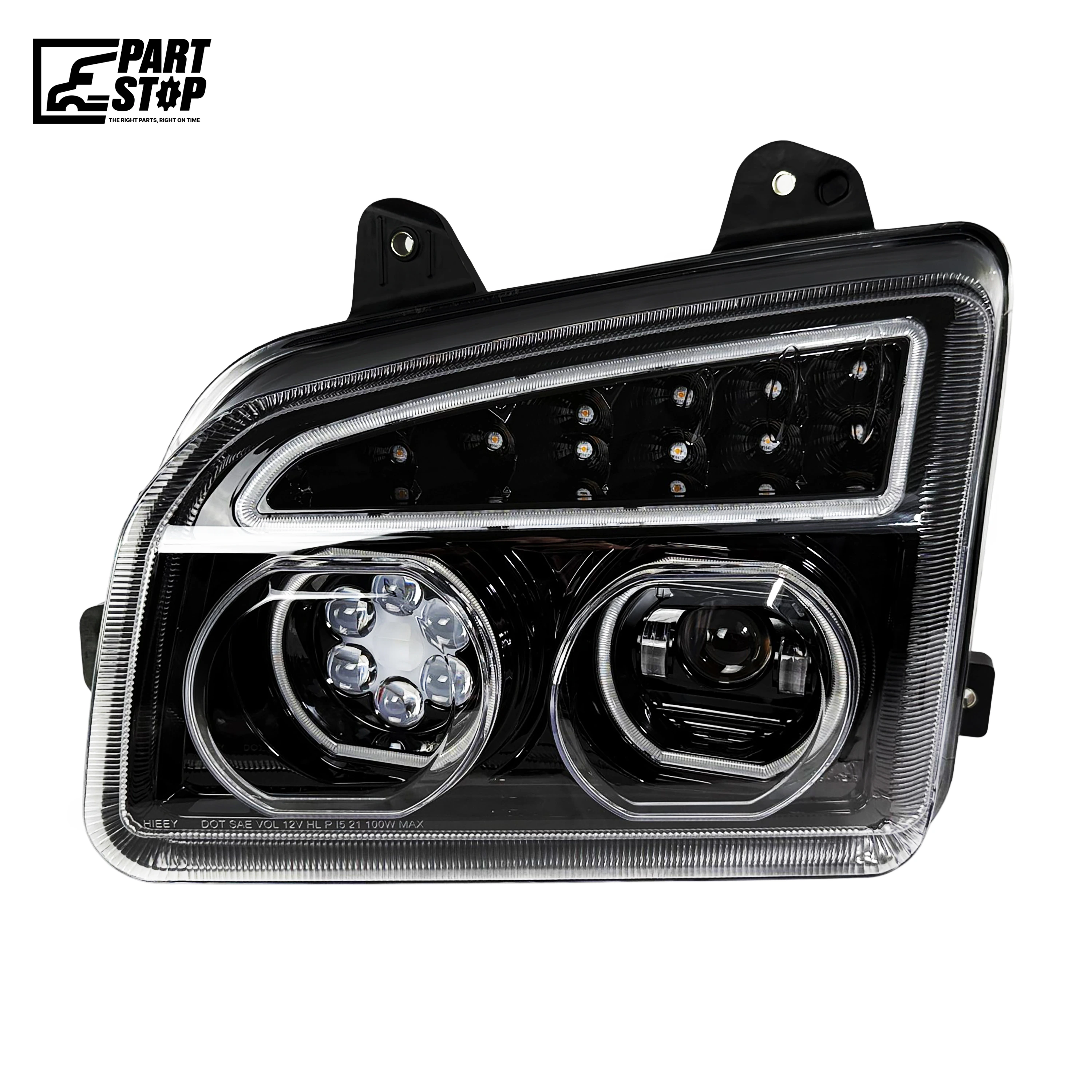 Left Driver Side Blackout Full LED Headlight for Kenworth T880 (2014–2024+) - Integrated Halo DRL, Sequential Turn Signal, High/Low Beam, DOT/SAE Approved