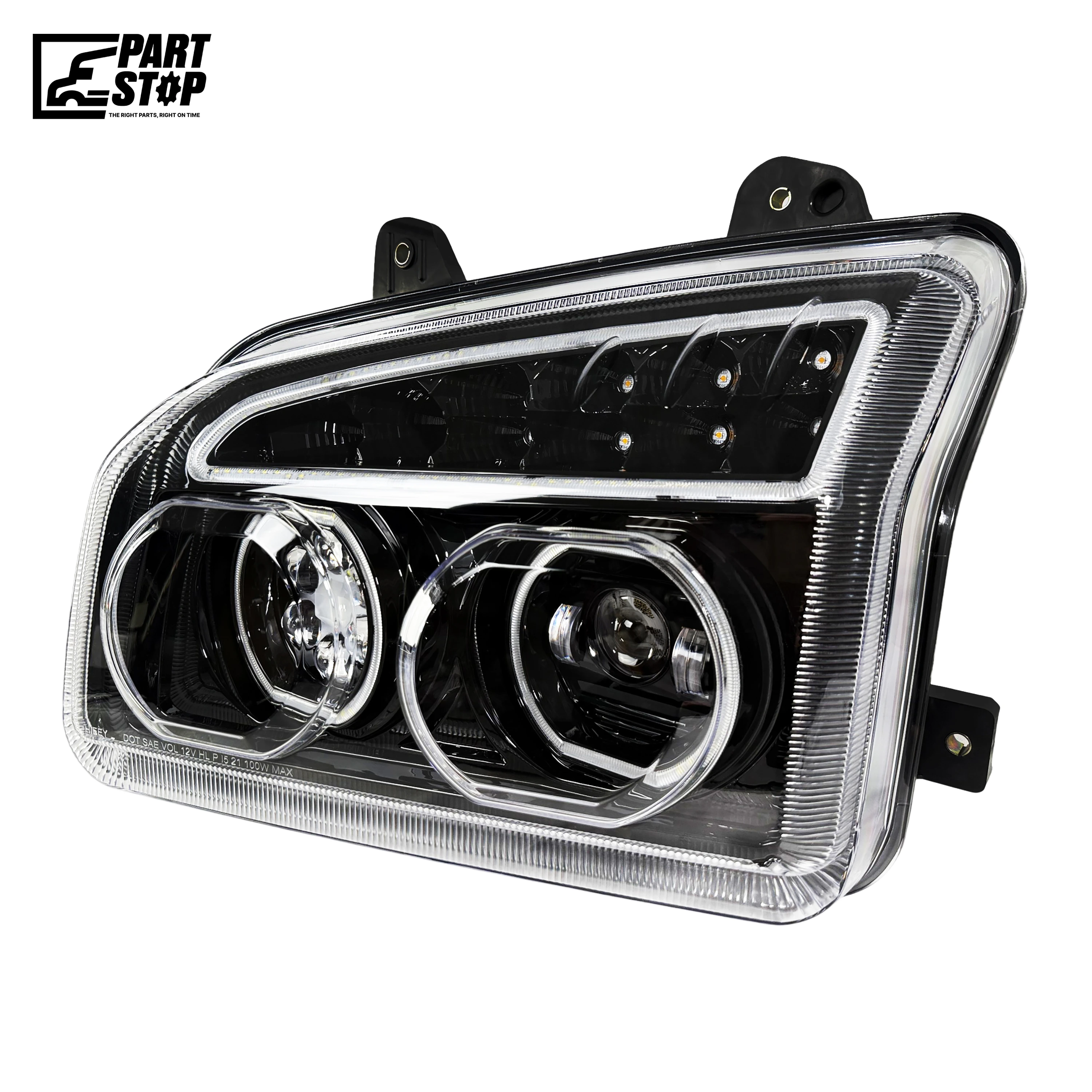 Left Driver Side Blackout Full LED Headlight for Kenworth T880 (2014–2024+) - Integrated Halo DRL, Sequential Turn Signal, High/Low Beam, DOT/SAE Approved — photo 2