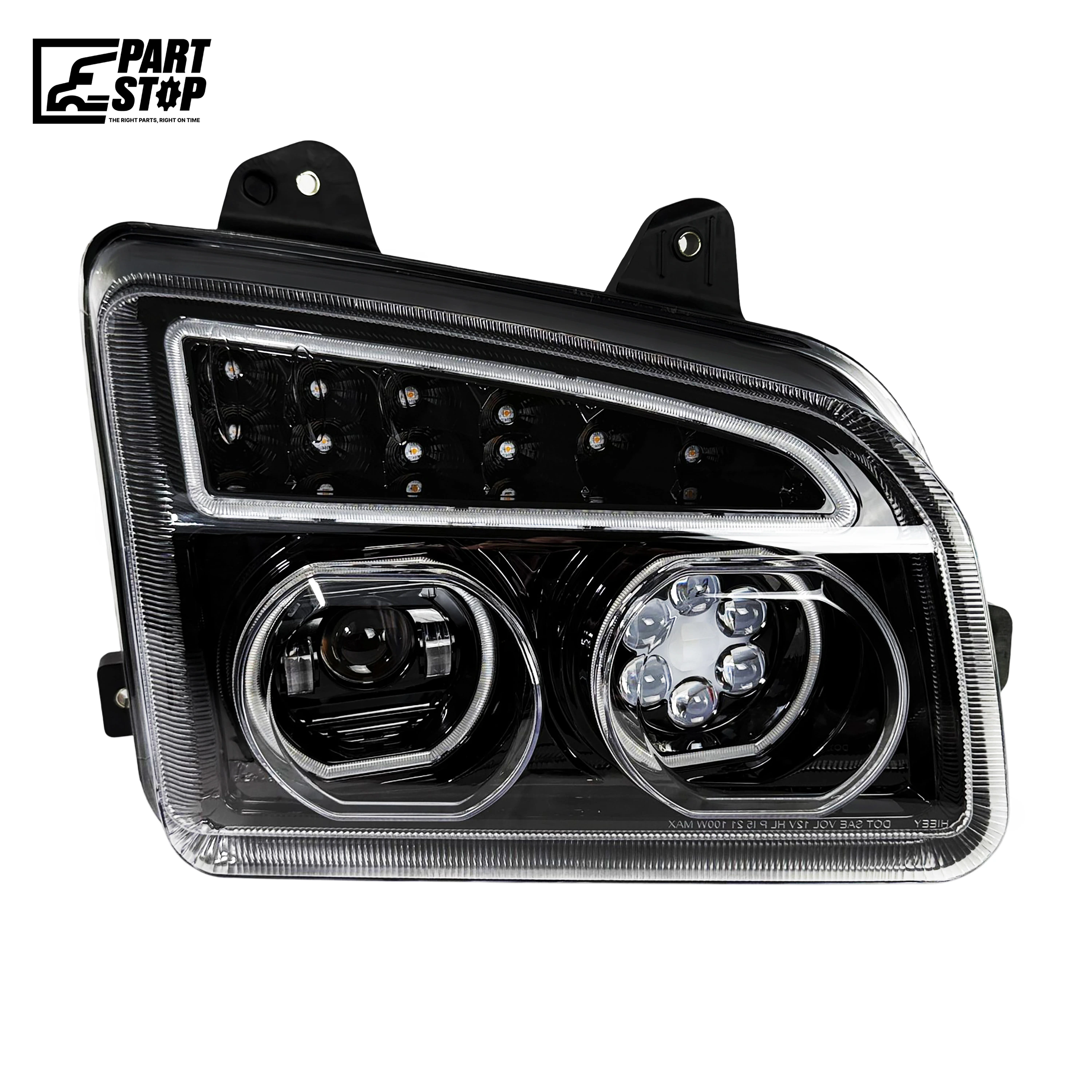 Passenger Side Blackout Full LED Headlight for Kenworth T880 (2014–2024+) - Integrated Halo DRL, Sequential Turn Signal, High/Low Beam