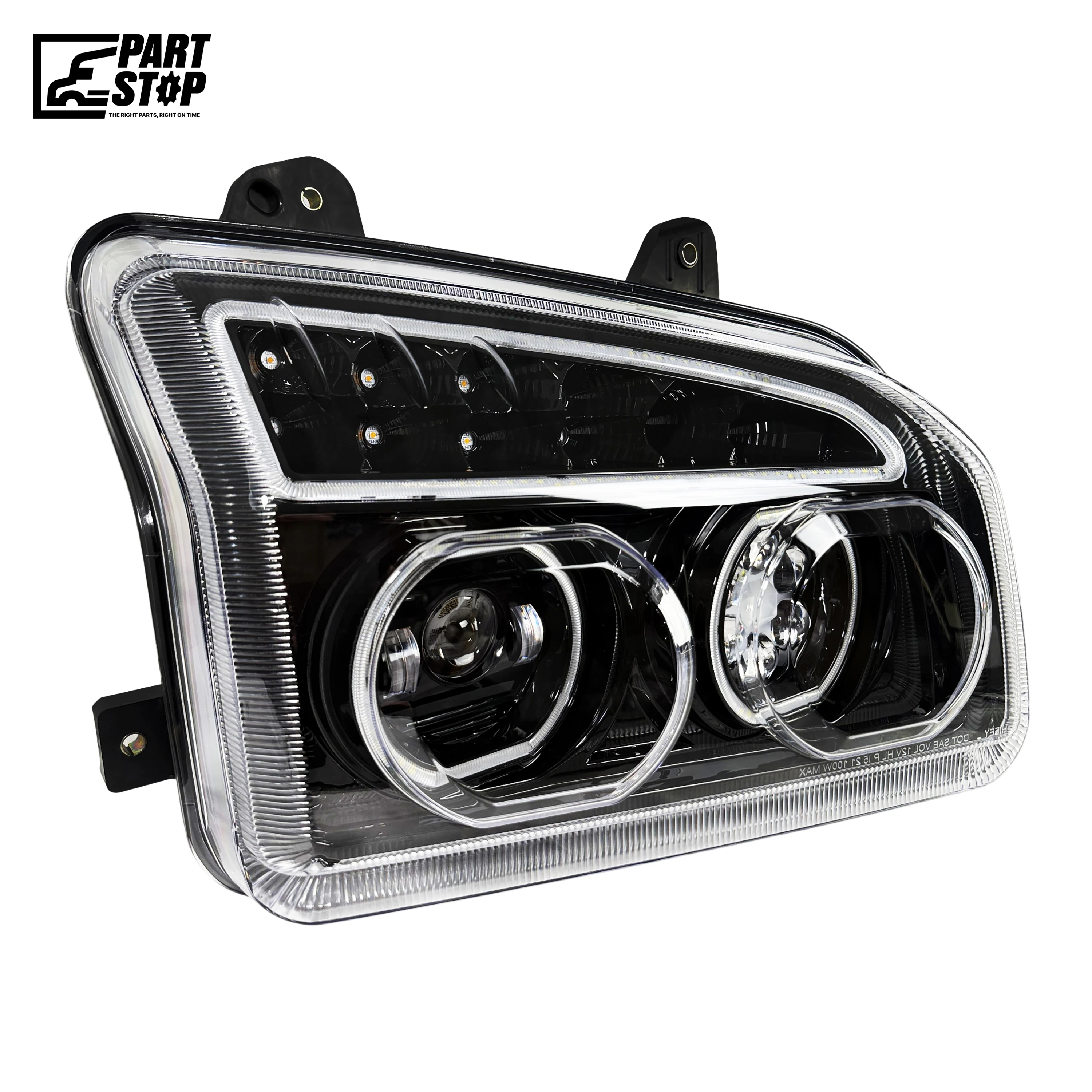Passenger Side Blackout Full LED Headlight for Kenworth T880 (2014–2024+) - Integrated Halo DRL, Sequential Turn Signal, High/Low Beam — photo 2