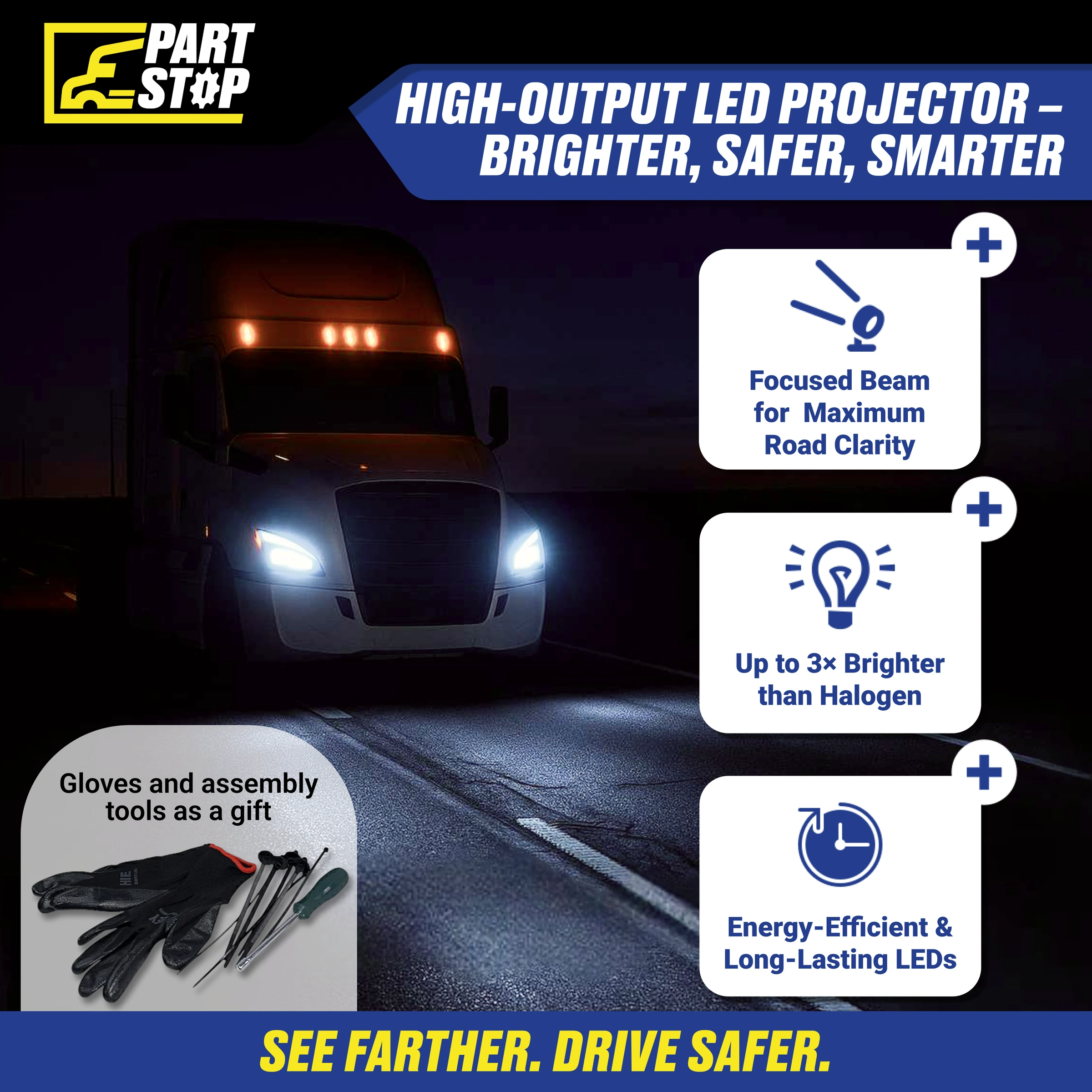 P54-6157-100 LH Driver Side LED Projector Headlight Fits Kenworth T680 2021+ — infographic
