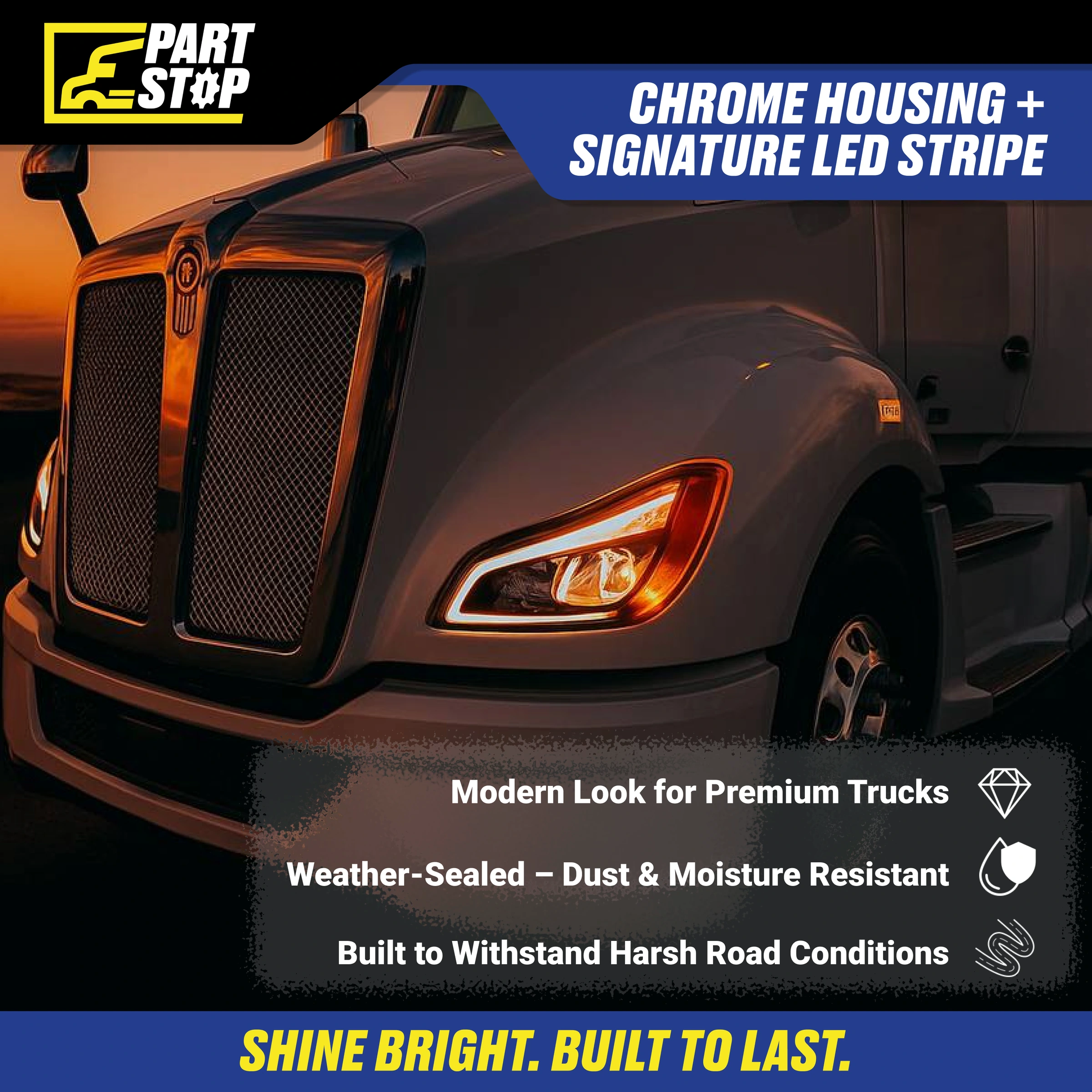 P54-6157-100 LH Driver Side LED Projector Headlight Fits Kenworth T680 2021+ — infographic