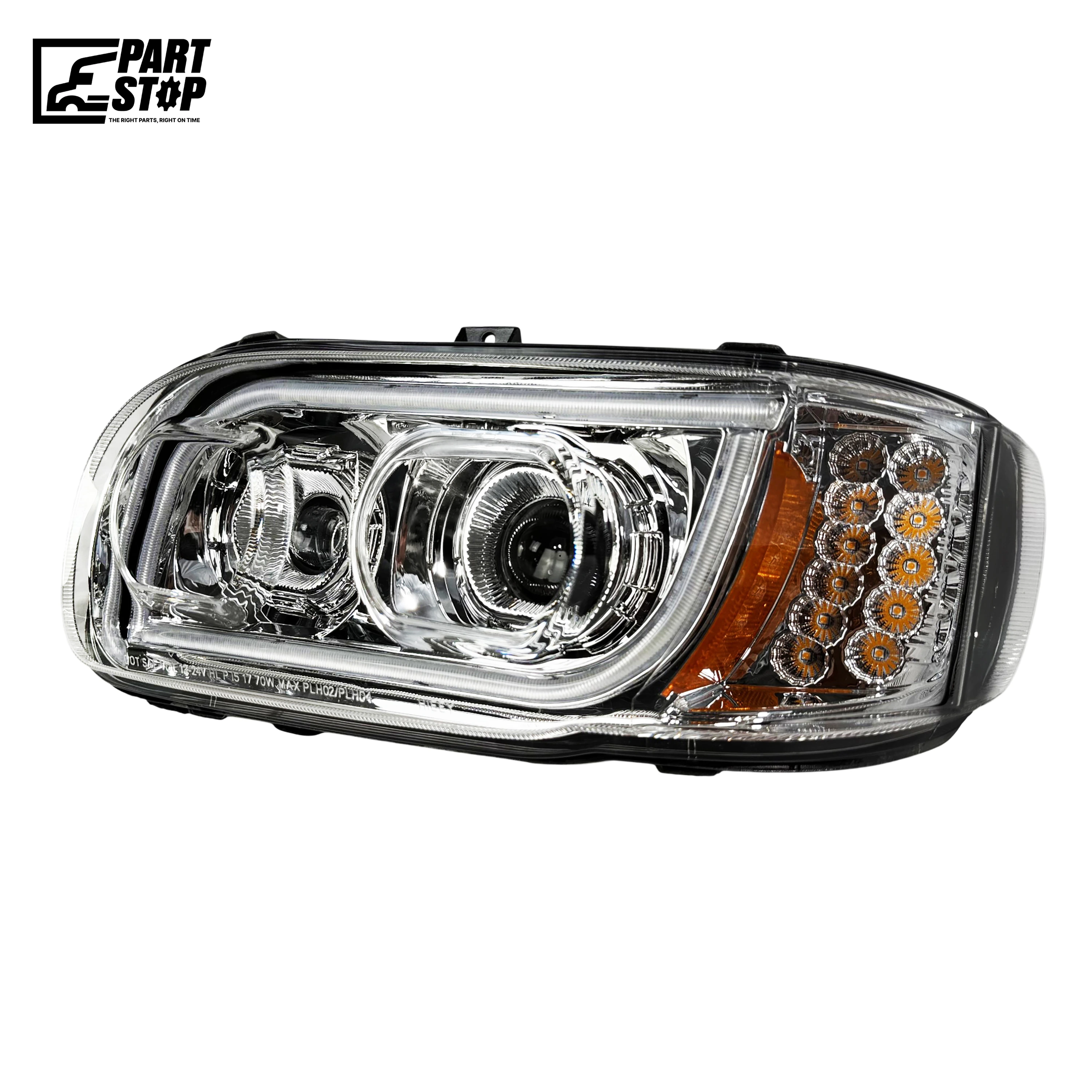 LH LED Projector Headlight Assembly for Peterbilt 388 389 367 567 - Dual White Halo DRL, High/Low Beam, Chrome Interior, DOT/SAE Approved (Left Side) — photo 2