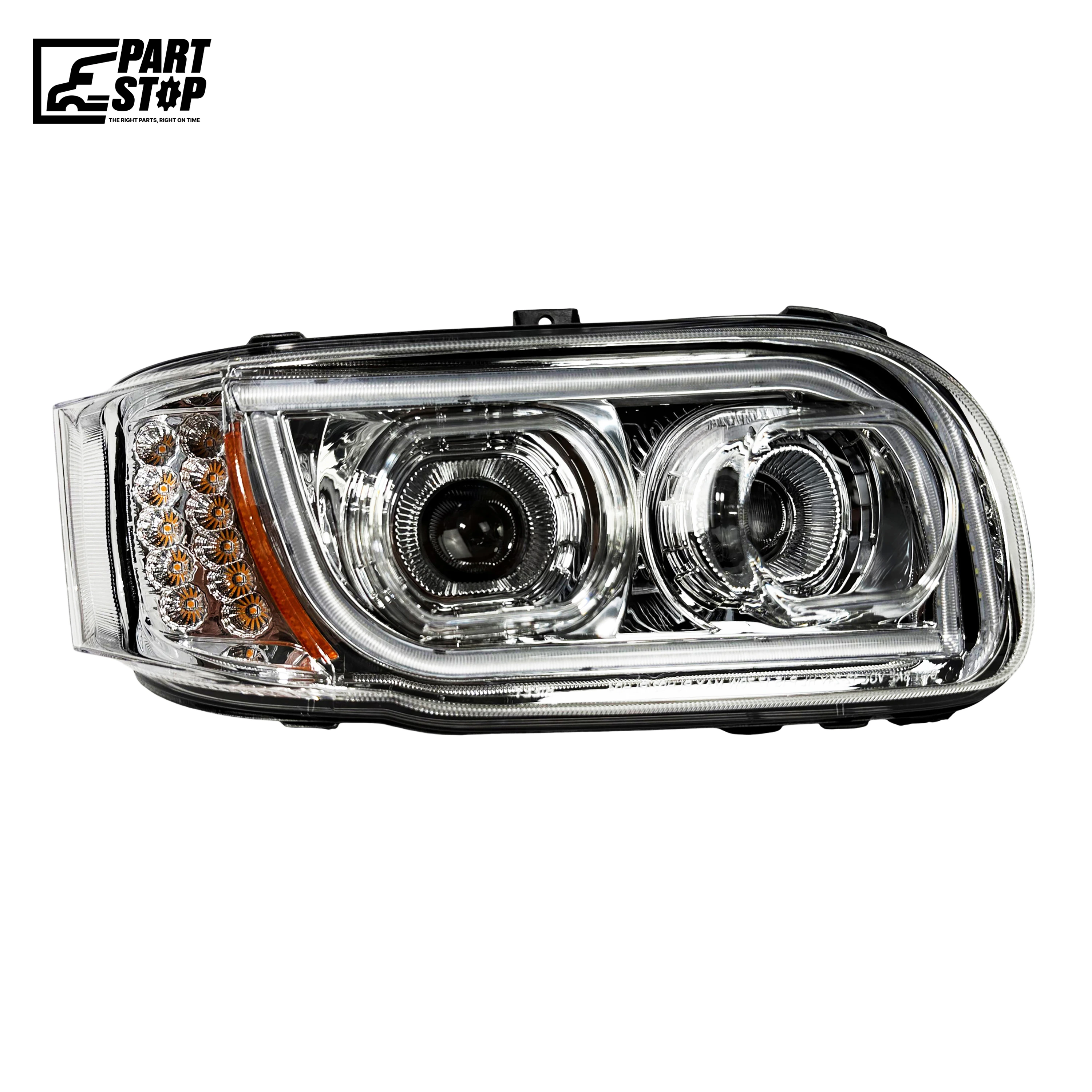 Right Passenger Side LED Projector Headlight for Peterbilt 388 389 367 567 - White Halo DRL, 6000K Cool White, DOT/SAE Approved (RH Only)