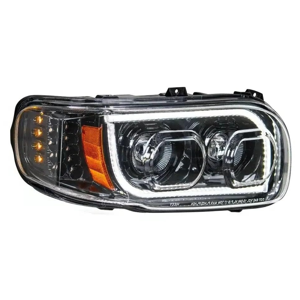 Passenger Side LED Projector Headlight for Peterbilt 388 389 367 567 - White Halo DRL, 6000K Cool White, DOT/SAE Approved