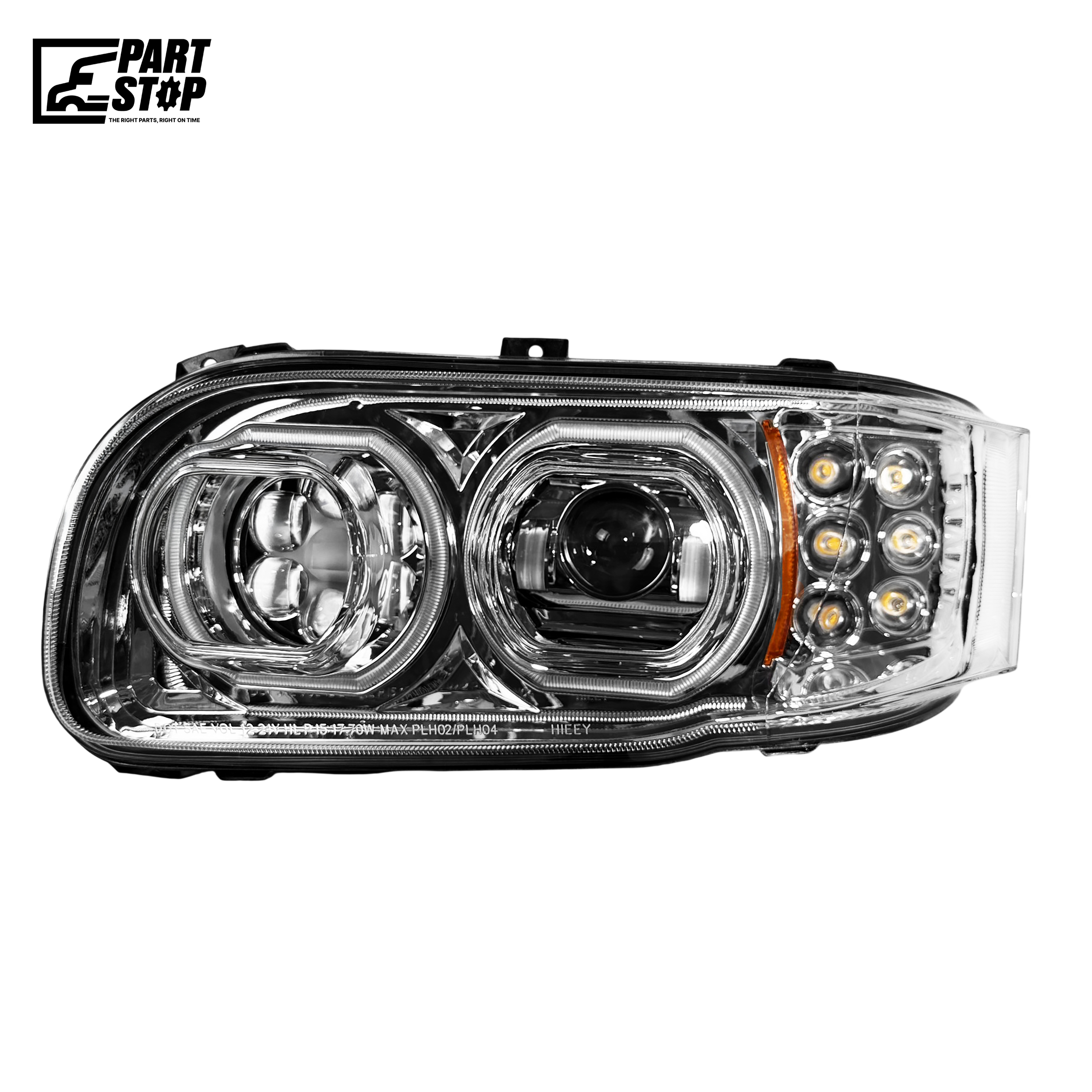 Left Driver Side Chrome Full LED Projector Headlight for Peterbilt 388 389 367 567 - Integrated Halo DRL, High/Low Beam (LH Only)