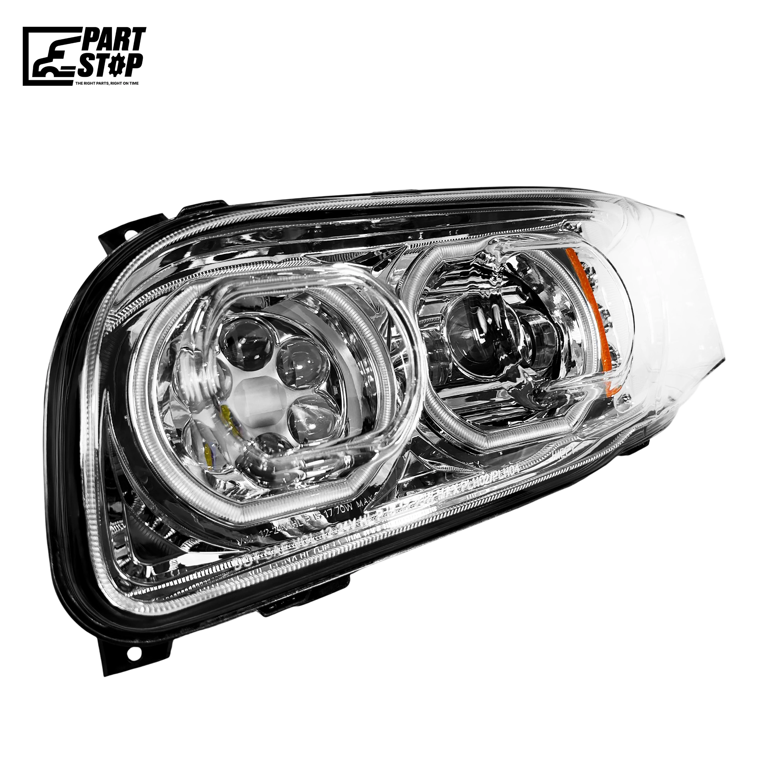 Left Driver Side Chrome Full LED Projector Headlight for Peterbilt 388 389 367 567 - Integrated Halo DRL, High/Low Beam  (LH Only) — photo 2