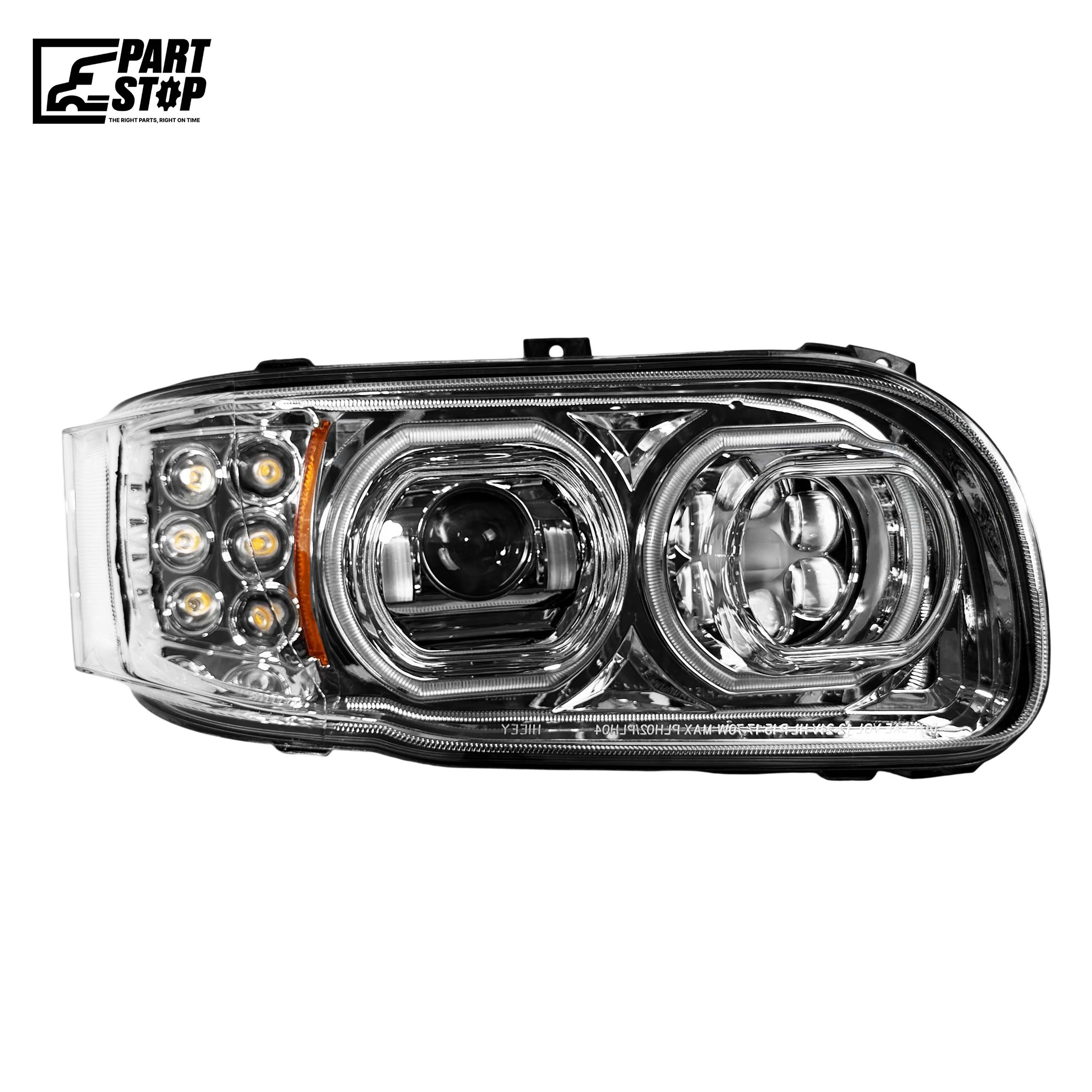 Right Passenger Side Chrome Full LED Projector Headlight for Peterbilt 388 389 367 567 - Integrated Halo DRL, 3700 Lumens High Beam, (RH Only)