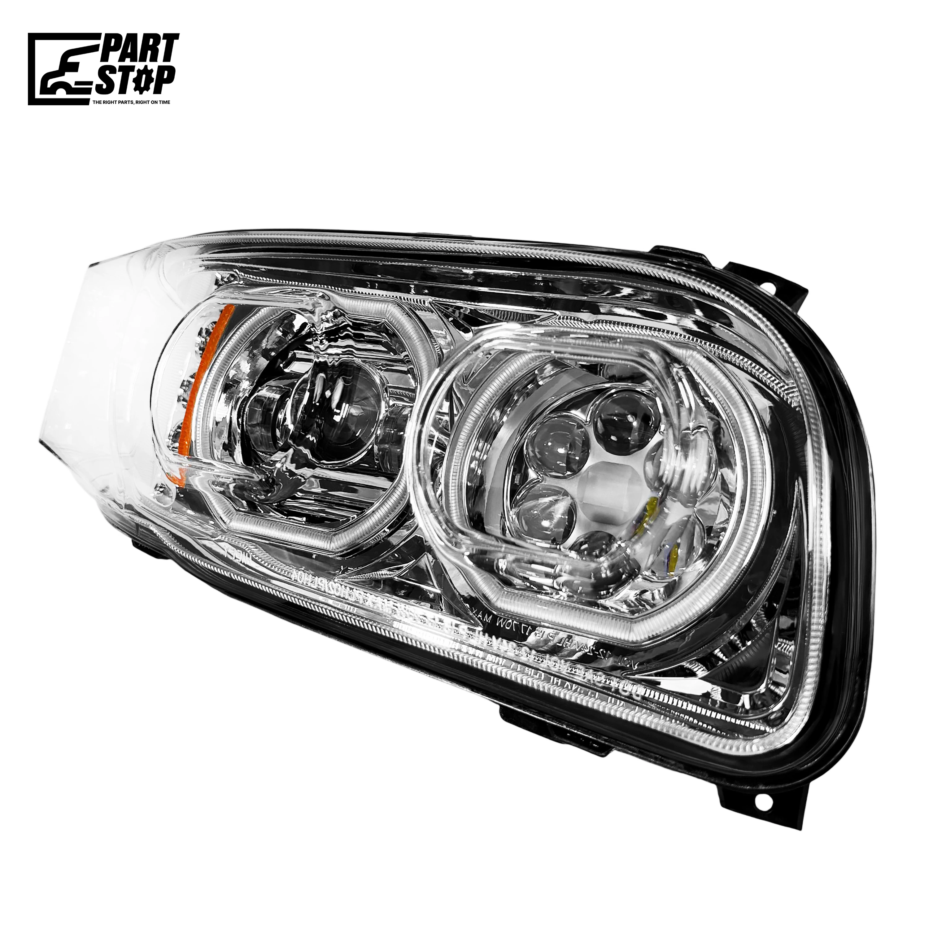 Right Passenger Side Chrome Full LED Projector Headlight for Peterbilt 388 389 367 567 - Integrated Halo DRL, 3700 Lumens High Beam,  (RH Only) — photo 2