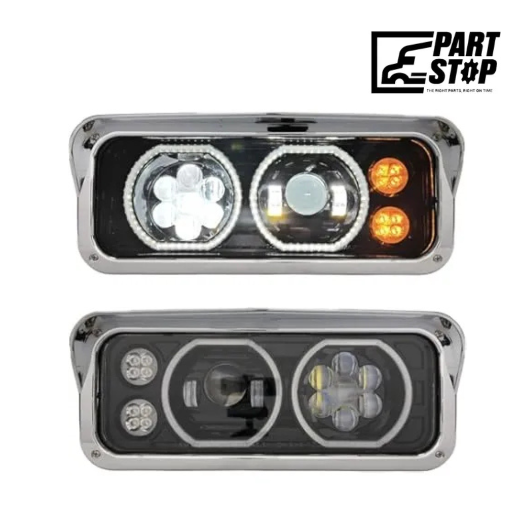 LH LED Projector Headlight Assembly with Halo DRL - Black Housing - For Peterbilt 359 (1981-1988), 379 (1987-2007), 389 (2008-2021) - Replaces P54-6087-L
