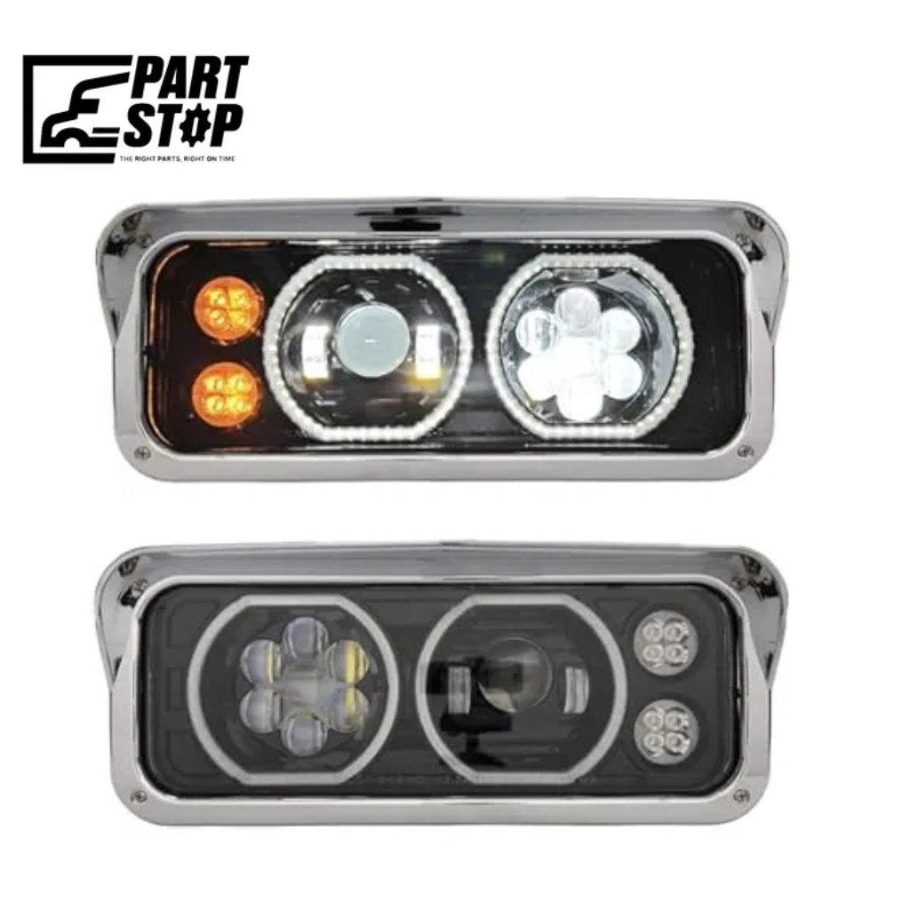 RH LED Projector Headlight Assembly with Halo DRL - Black Housing - For Peterbilt 359 (1981-1988), 379 (1987-2007), 389 (2008-2021) - Replaces P54-6087-R