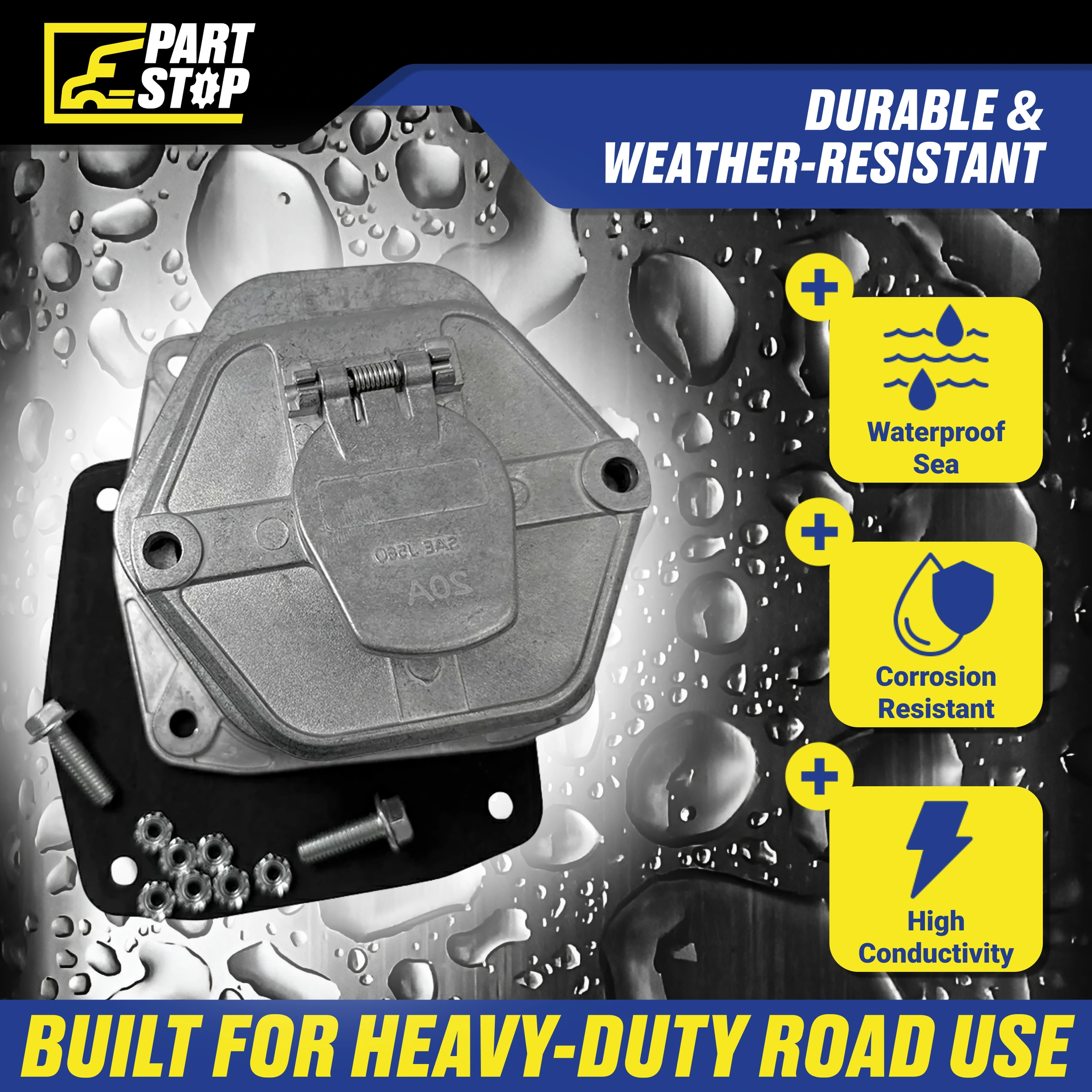 7-Way Round Pin Trailer Socket – Heavy-Duty SAE J560 Plug Receptacle Universal — infographic