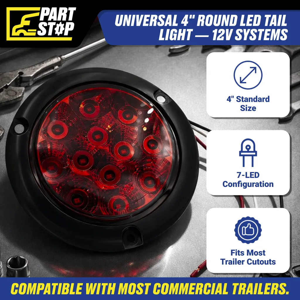Trailer Tail Light  Plug,  Stop Turn Tail Light Backup,  4 Inch Red/Clear, 12V — infographic