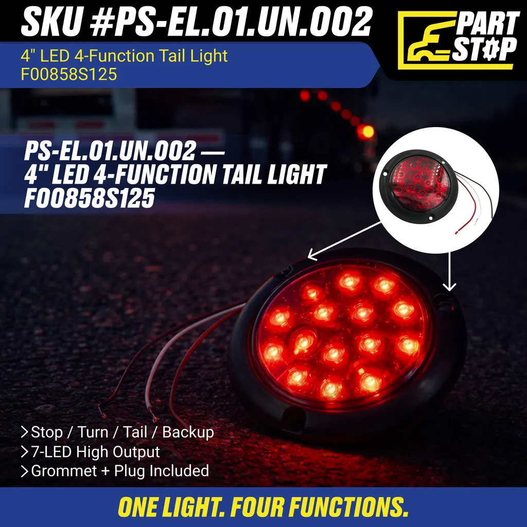 Trailer Tail Light  Plug,  Stop Turn Tail Light Backup,  4 Inch Red/Clear, 12V — infographic