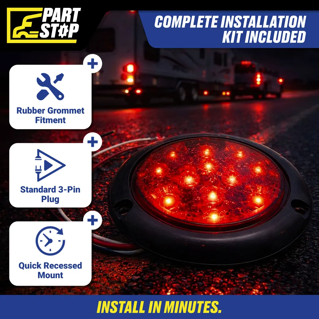 Trailer Tail Light  Plug,  Stop Turn Tail Light Backup,  4 Inch Red/Clear, 12V — infographic