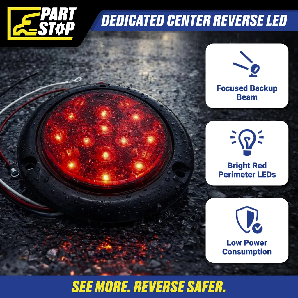 Trailer Tail Light  Plug,  Stop Turn Tail Light Backup,  4 Inch Red/Clear, 12V — infographic 4