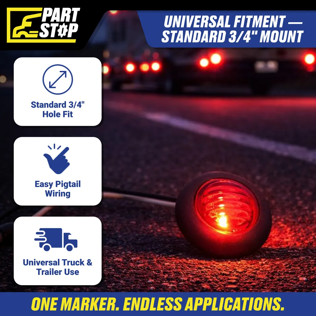 3/4" Small Round LED Side Marker Lights Red Truck Trailer Clerance Light 12V — infographic