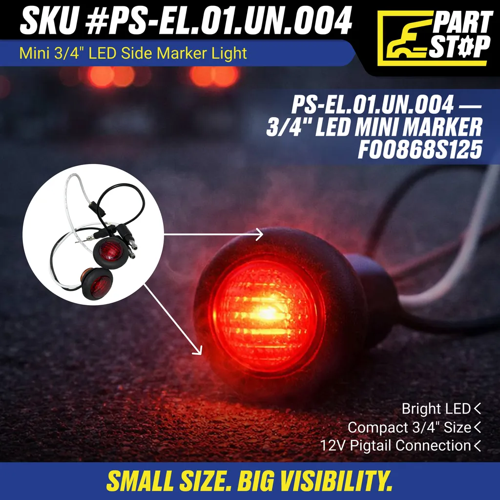 3/4" Small Round LED Side Marker Lights Red Truck Trailer Clerance Light 12V — infographic