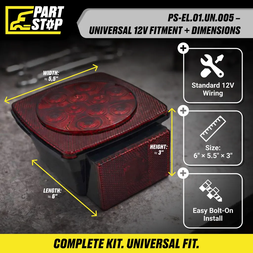 Tail Light Left Side, Stop Turn Tail, Submersible, 12V for Trailers under 80 " — infographic