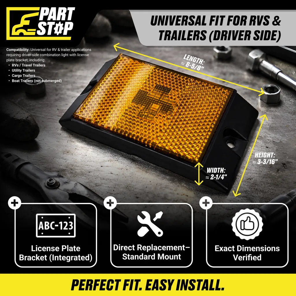 LED RV Combination Tail Light with License Plate Bracket — 4-Pack — infographic 2