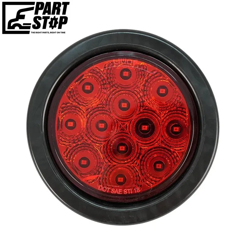 LED Trailer Tail Light, Stop Tail Turn Backup, 4 Inch Round Red/Clear,  12V