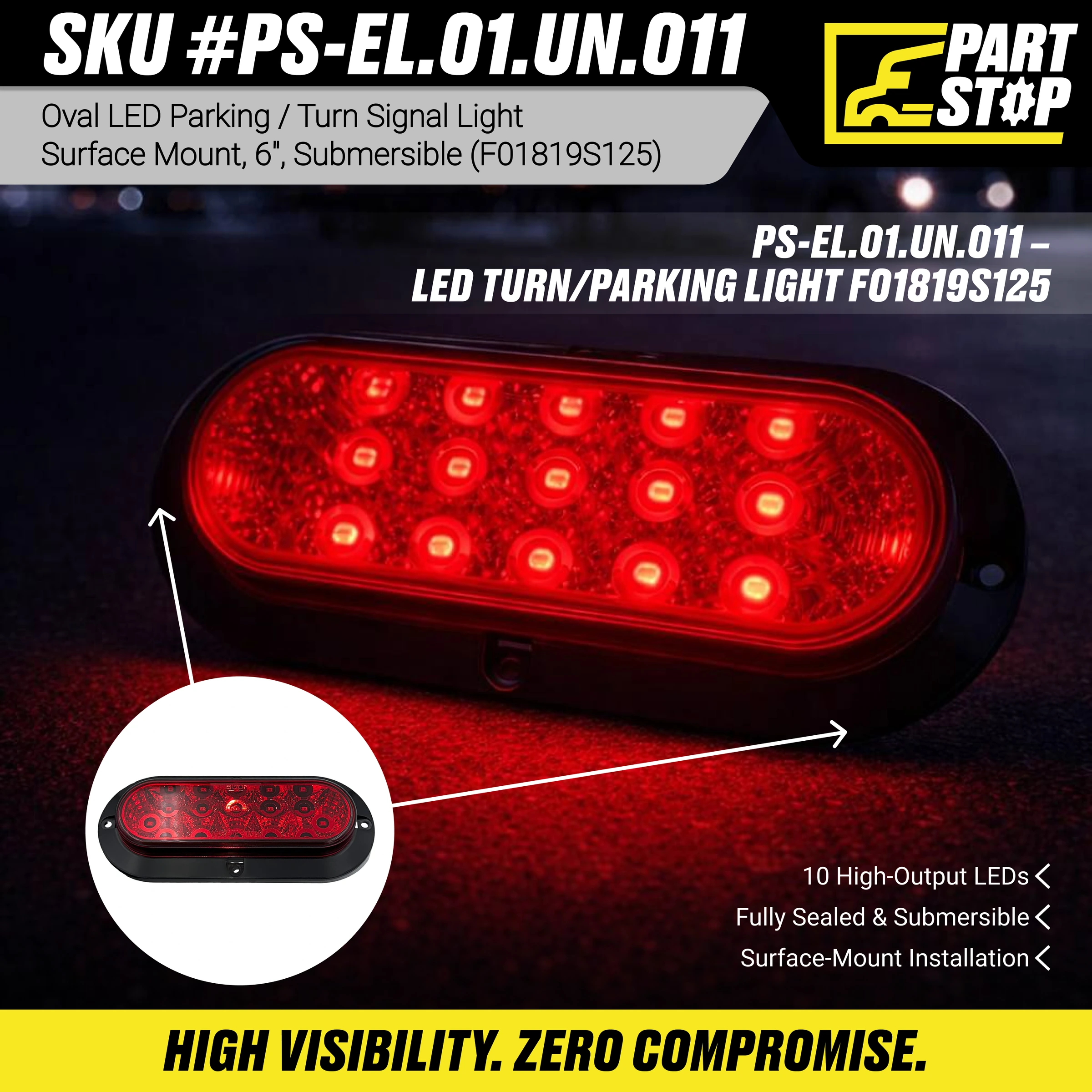 Nilight TL-01 6 inch Oval Red 10 LEDs Trailer Tail Light Sto — 4-Pack — infographic 1