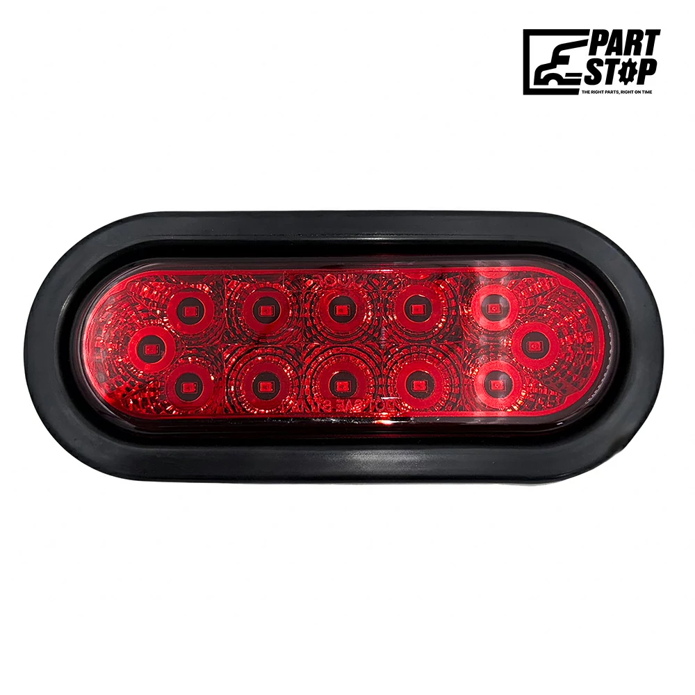 LED Trailer Light with Grommet, Brake Turn Tail, 6-3/8 Inch Oval Red, 12V