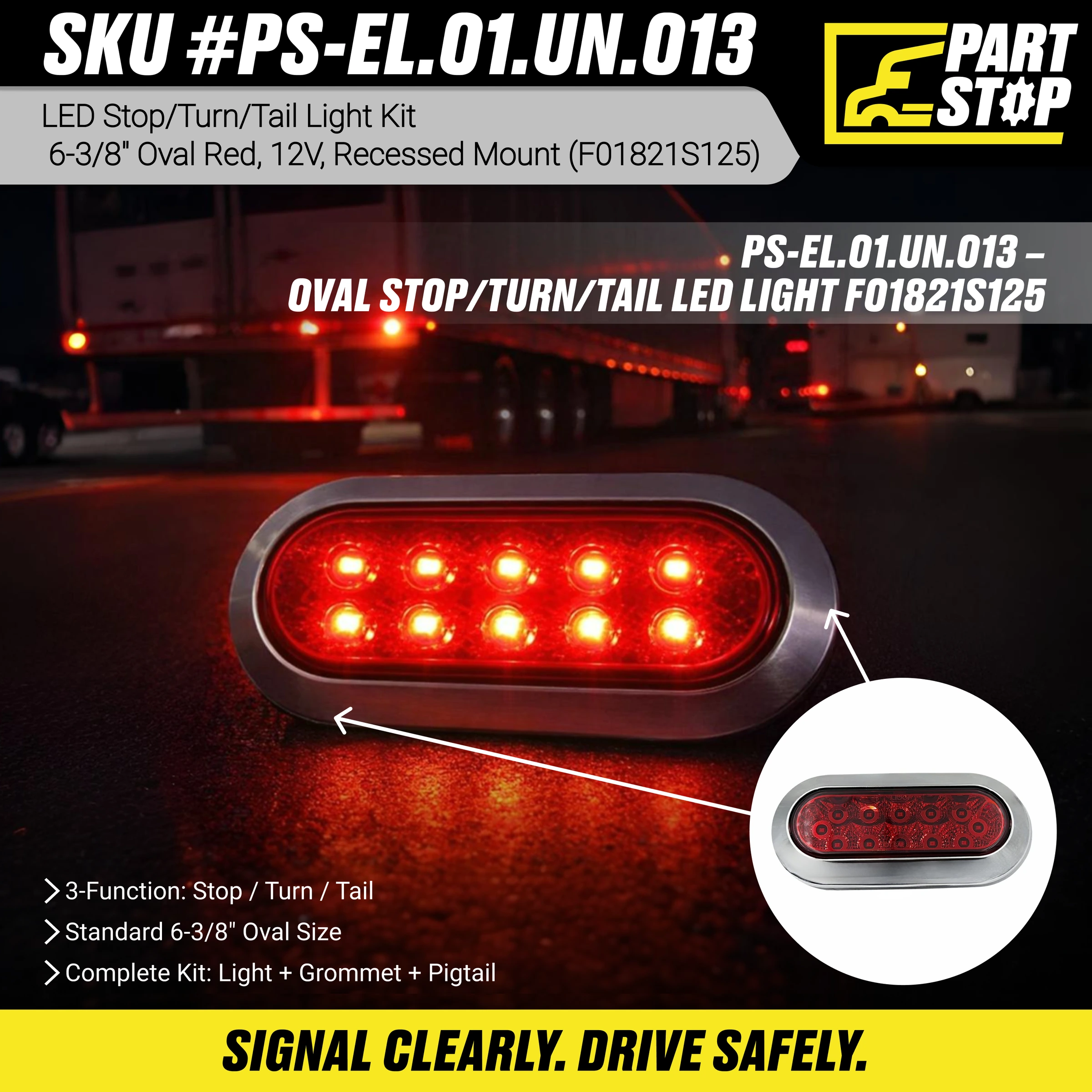 LED Oval Stop Turn Tail Light Kit 6-3/8" Red for Trucks Trai — 2-Pack — infographic 1