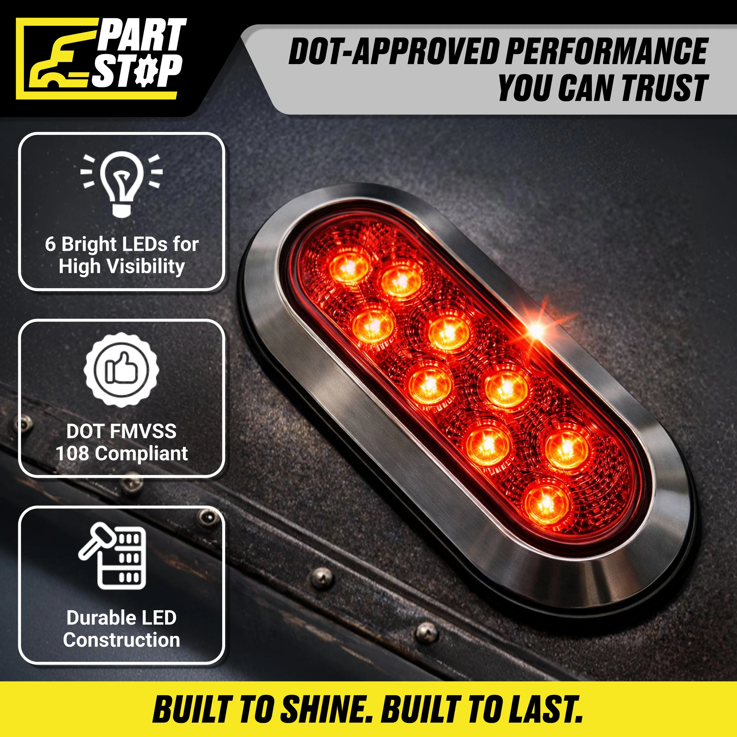 LED Oval Stop Turn Tail Light Kit 6-3/8" Red for Trucks Trai — 2-Pack — infographic 2