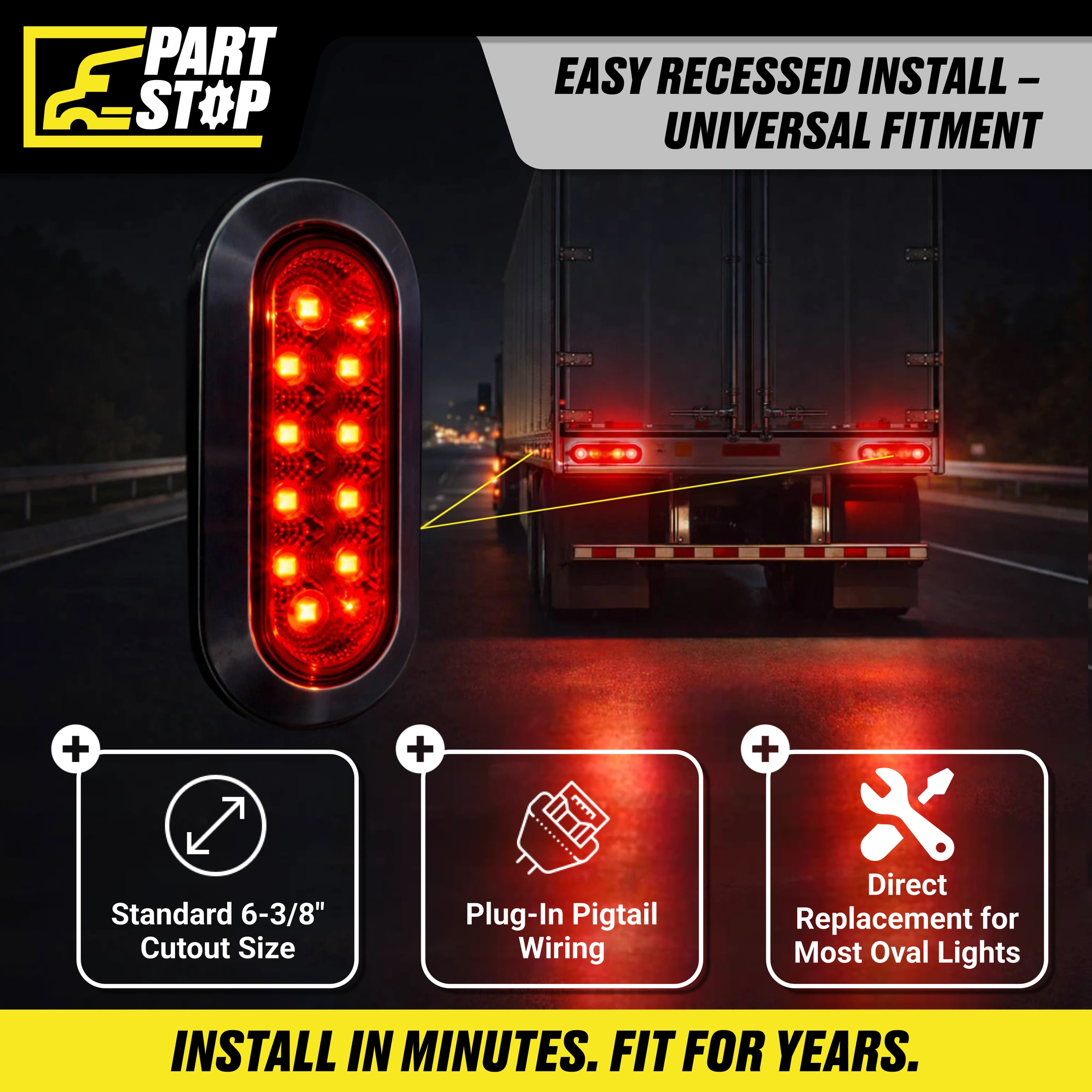 LED Oval Stop Turn Tail Light Kit 6-3/8" Red for Trucks Trai — 2-Pack — infographic 3