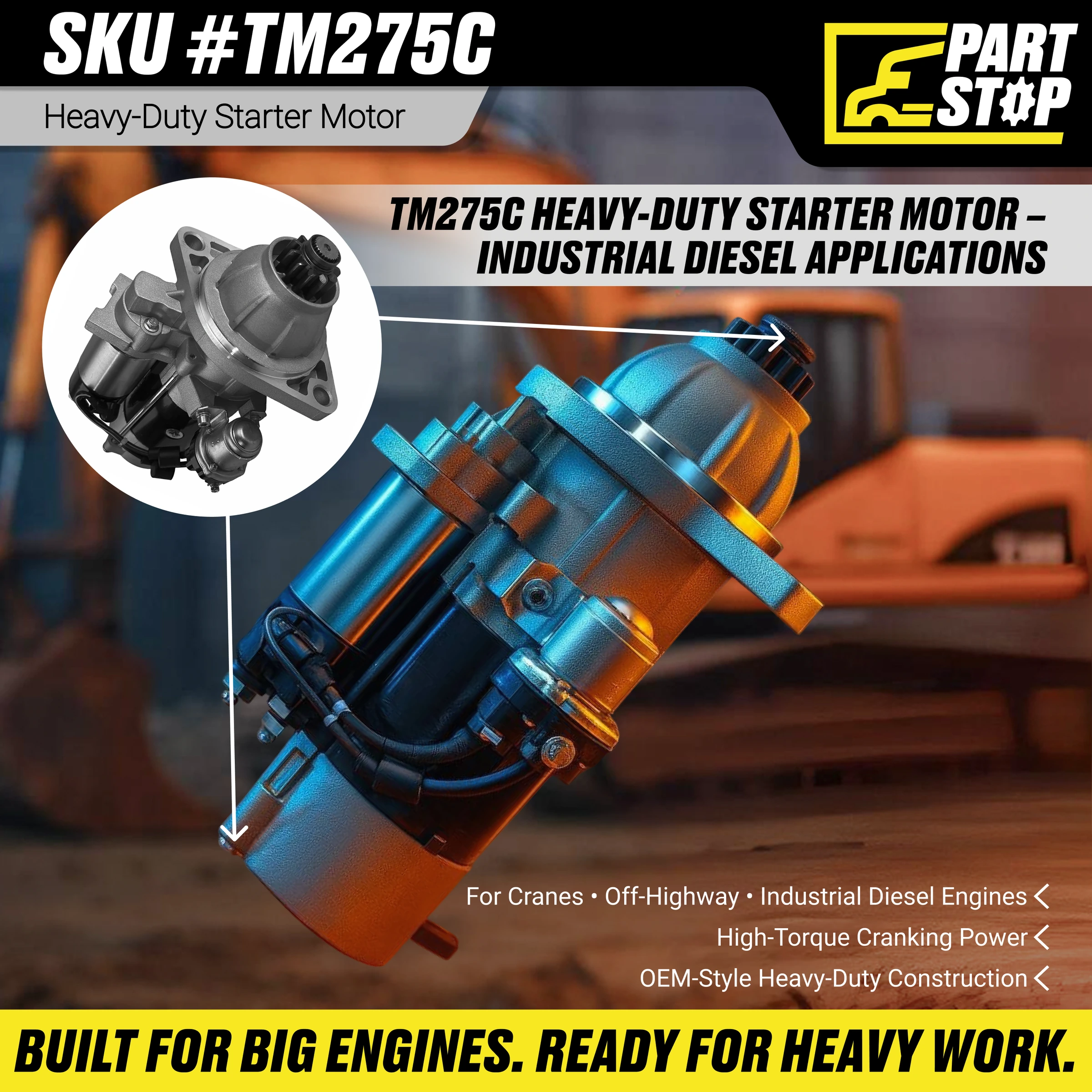 Starter Motor Fits Mitsubishi 6D16 Heavy Duty Diesel TM275C — infographic
