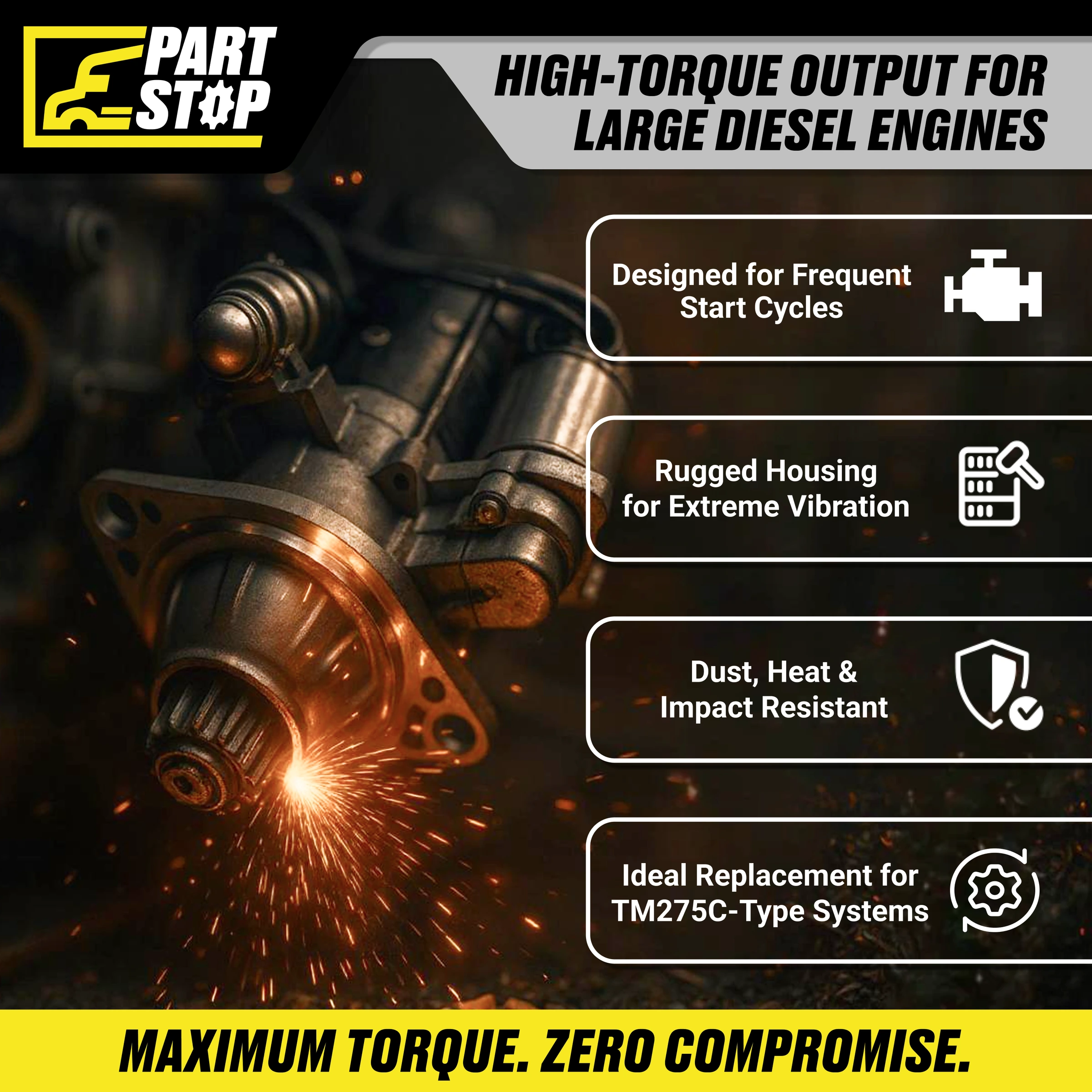 Starter Motor Fits Mitsubishi 6D16 Heavy Duty Diesel TM275C — infographic