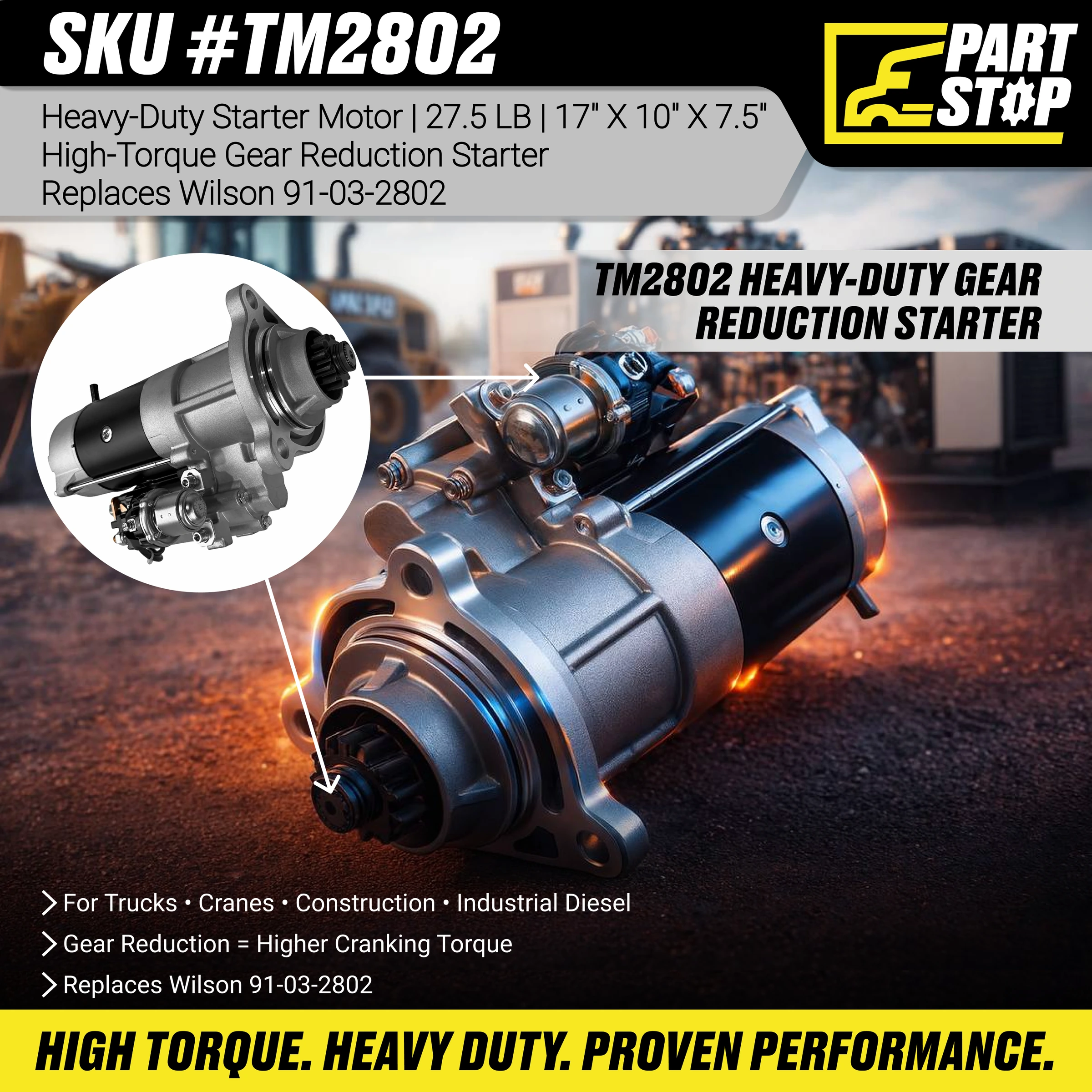TM2802 Starter Motor Fits Cummins 6CT 6CTA 24V Diesel — infographic