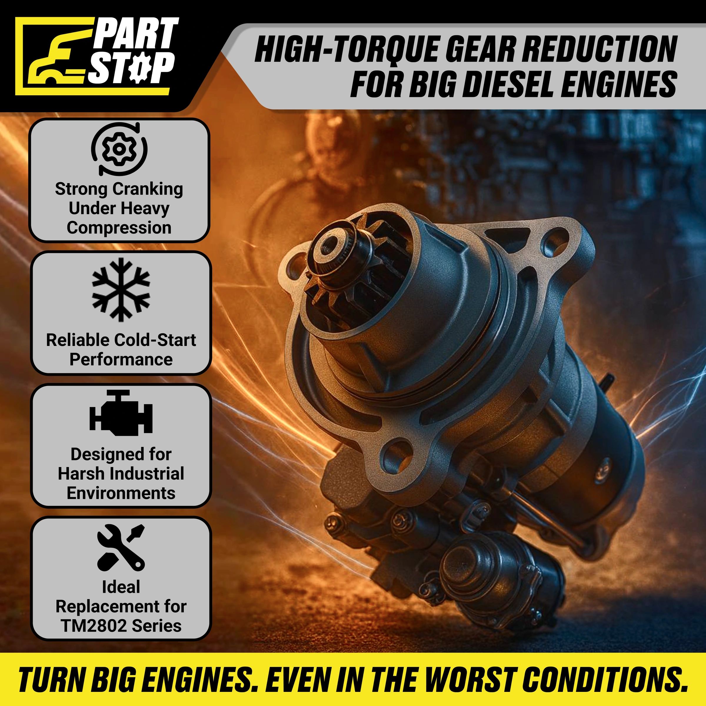 TM2802 Starter Motor Fits Cummins 6CT 6CTA 24V Diesel — infographic