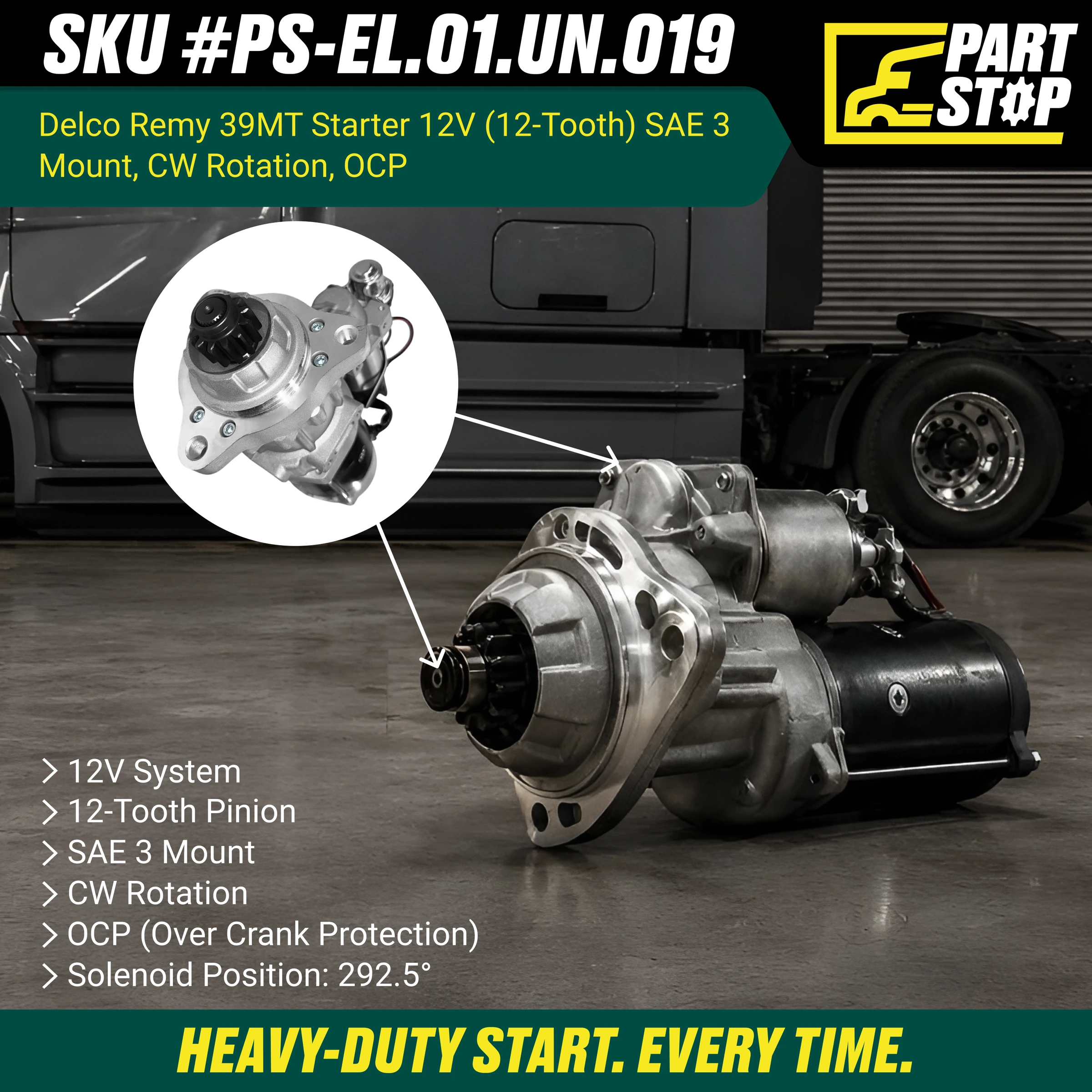Starter for Delco Remy 39MT 12-Tooth SAE3 DD13 DD15 DD16 8200434 — infographic