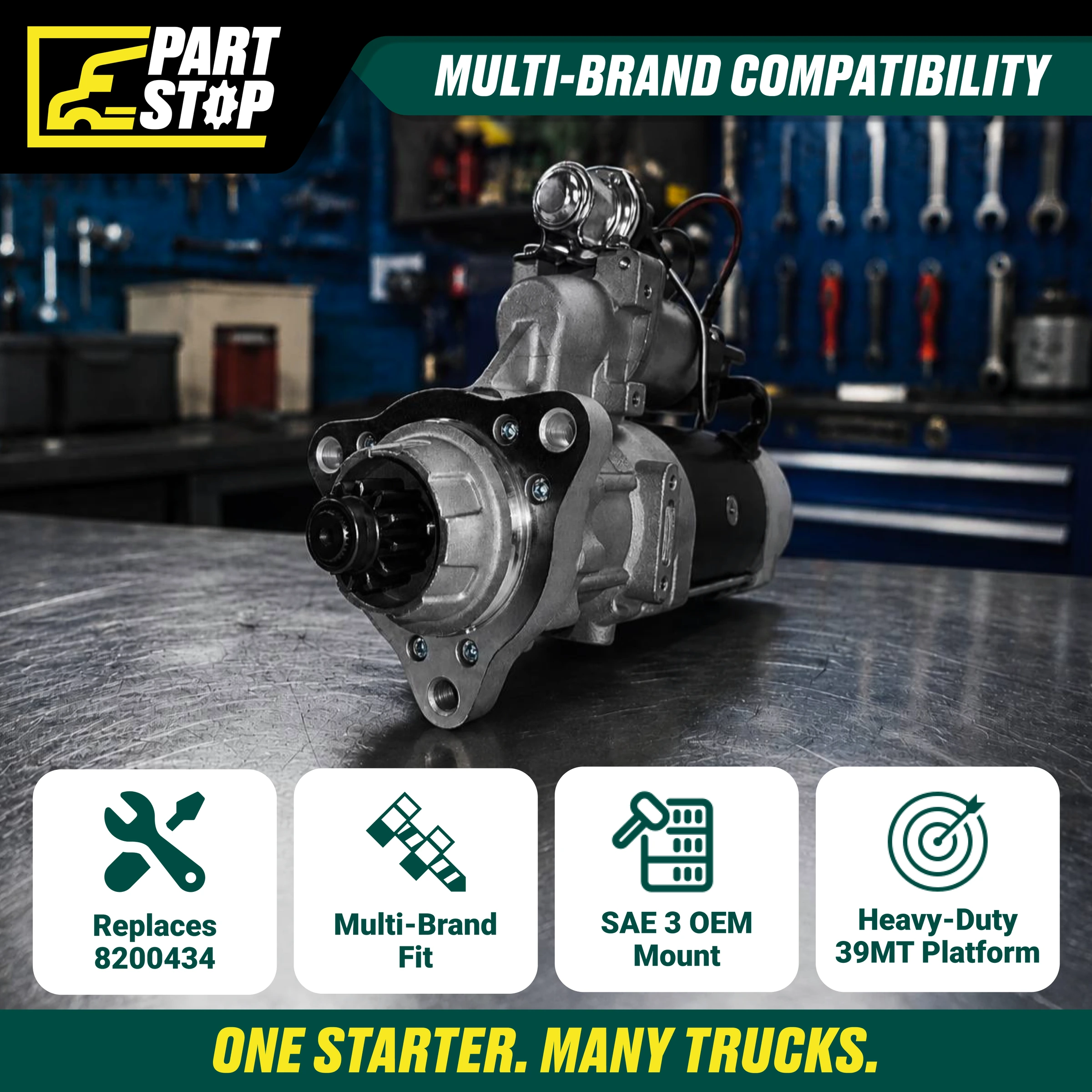 Starter for Delco Remy 39MT 12-Tooth SAE3 DD13 DD15 DD16 8200434 — infographic