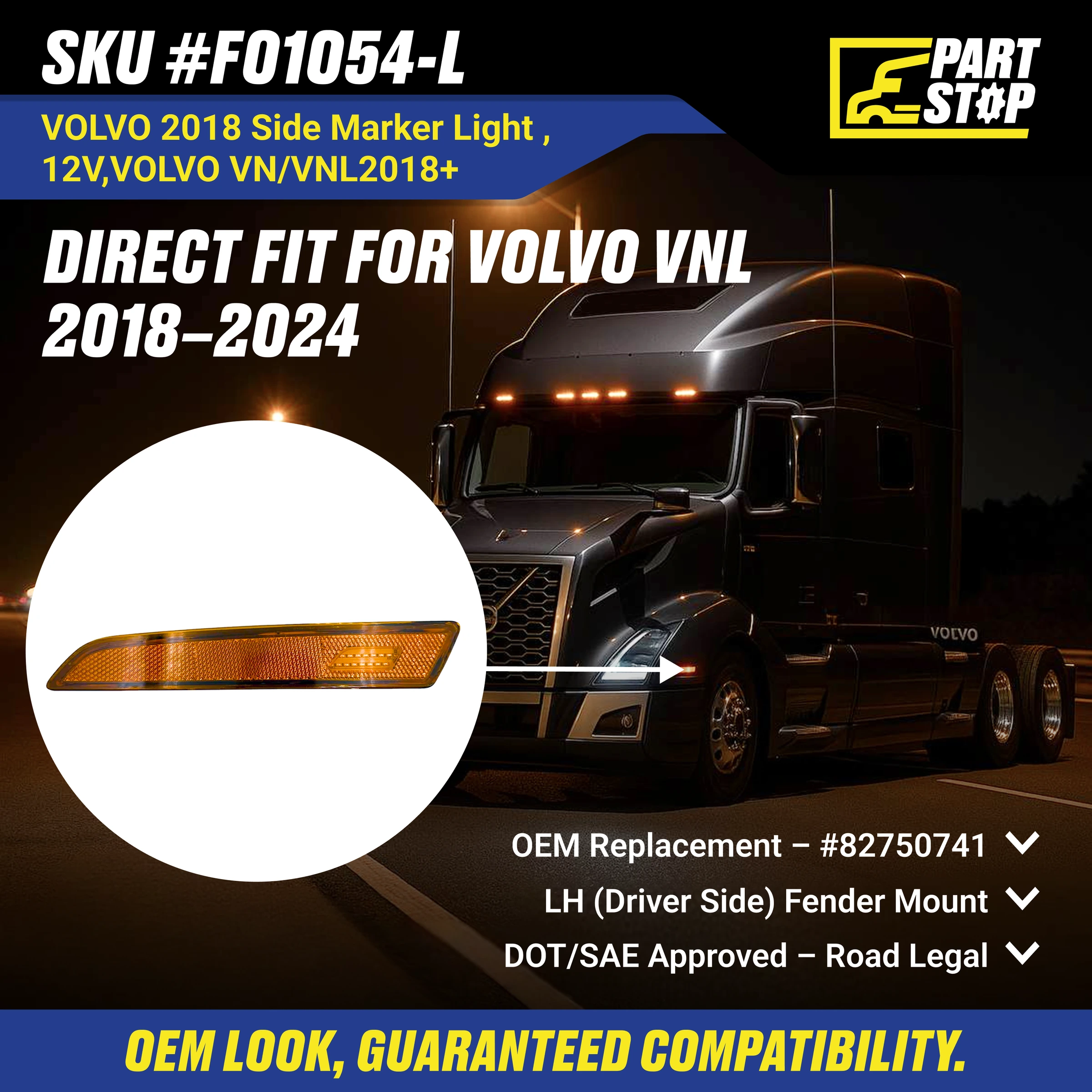 82750741 LH LED Side Marker Light Fits Volvo VNL 2018-2024 2 — 4-Pack — infographic 1