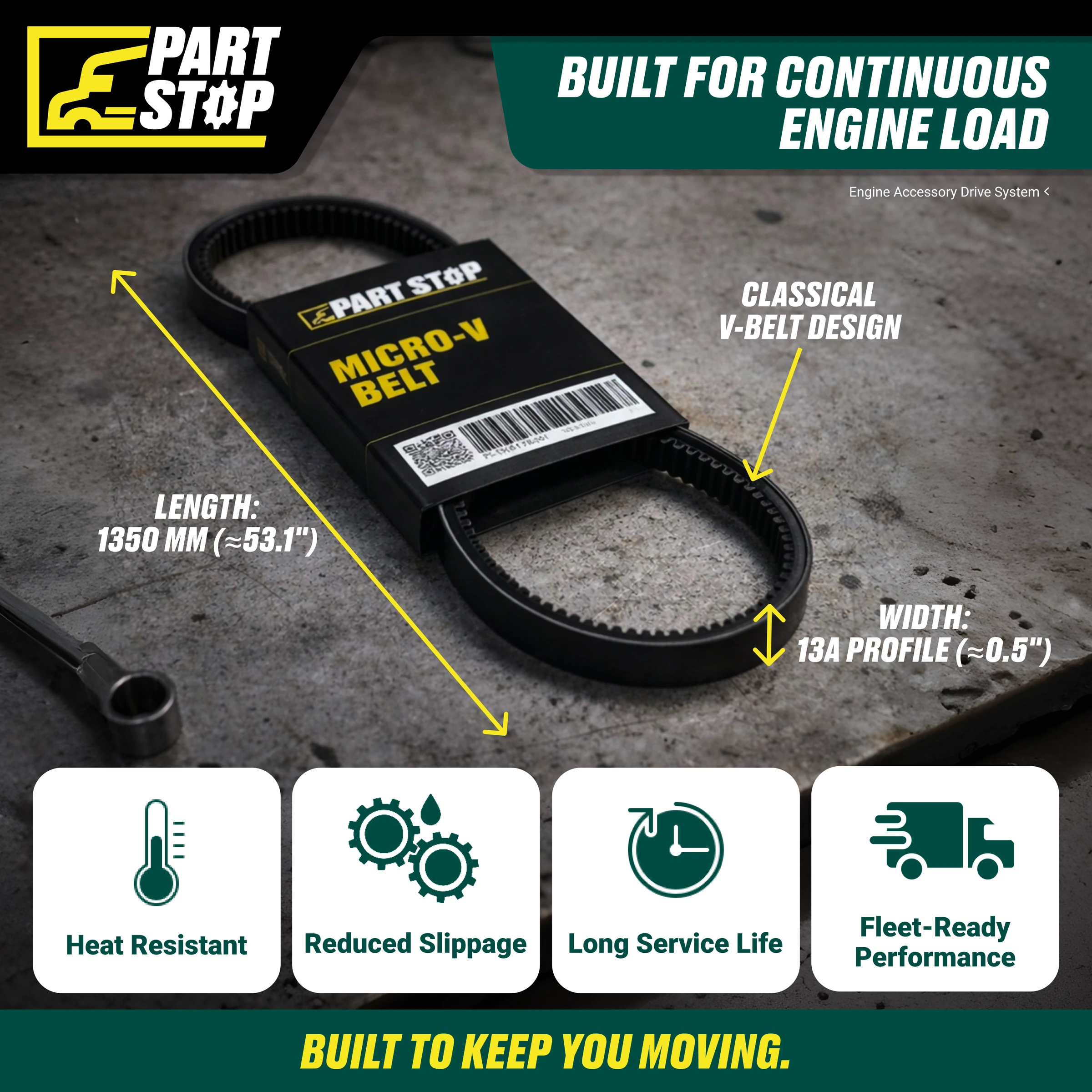 GT17532 V-Belt fits Freightliner 13A1345, 17530, 17535BLT, 815.17531, 17535BLT — infographic