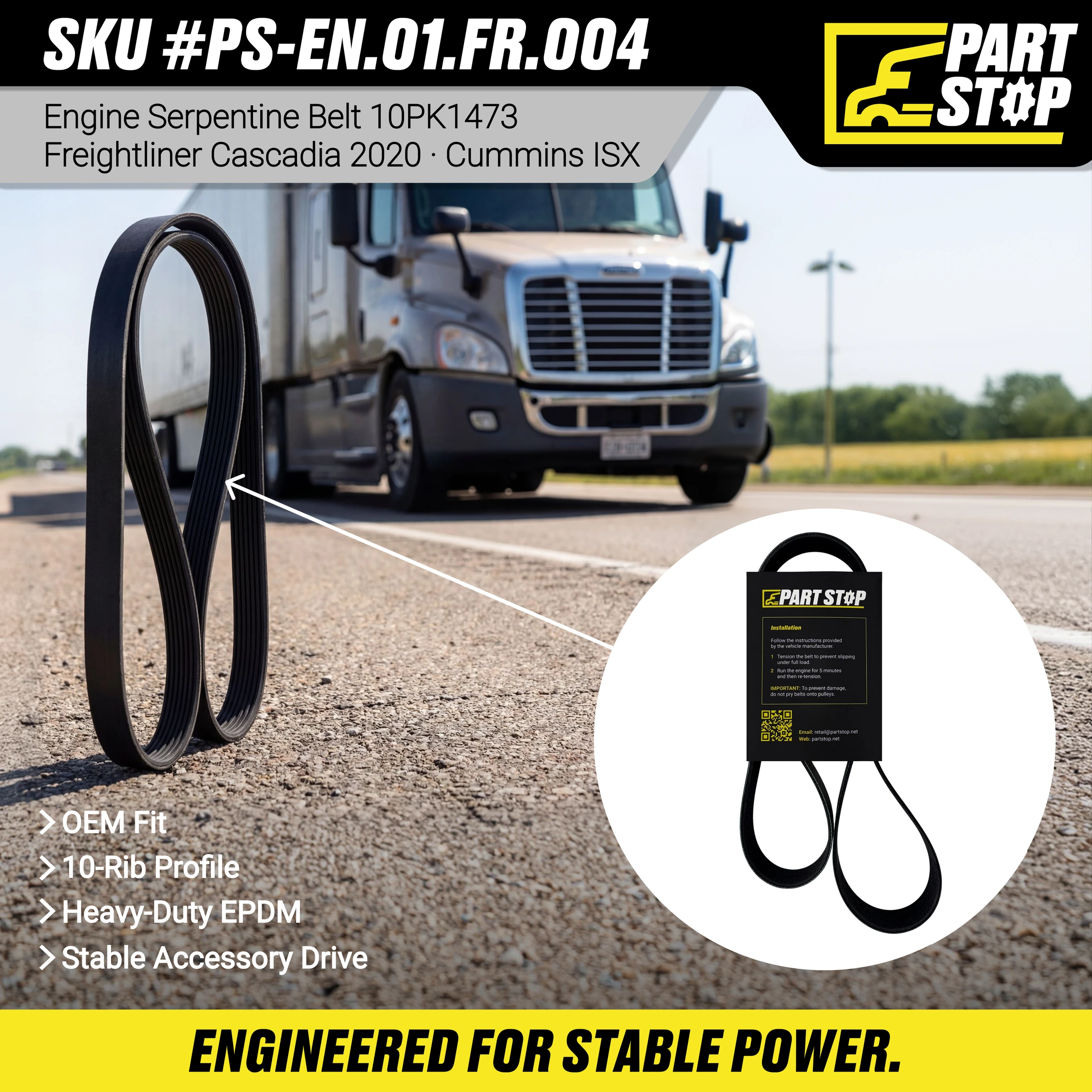 V Belt Fits ISX, Detroit  01-24894-000, 014100580, S-15414, GT4100580DF 10PK1473 — infographic