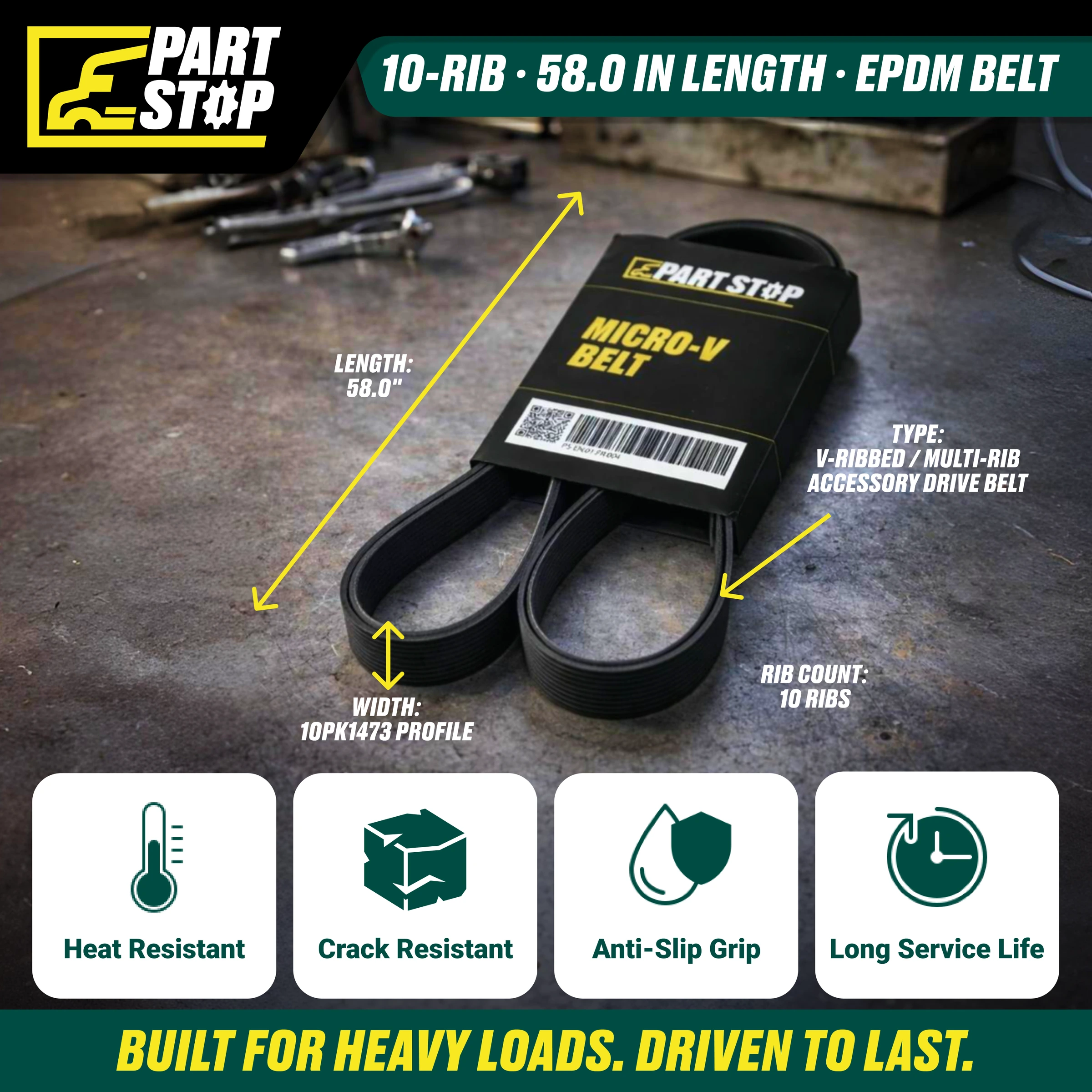 V Belt Fits ISX, Detroit  01-24894-000, 014100580, S-15414, GT4100580DF 10PK1473 — infographic